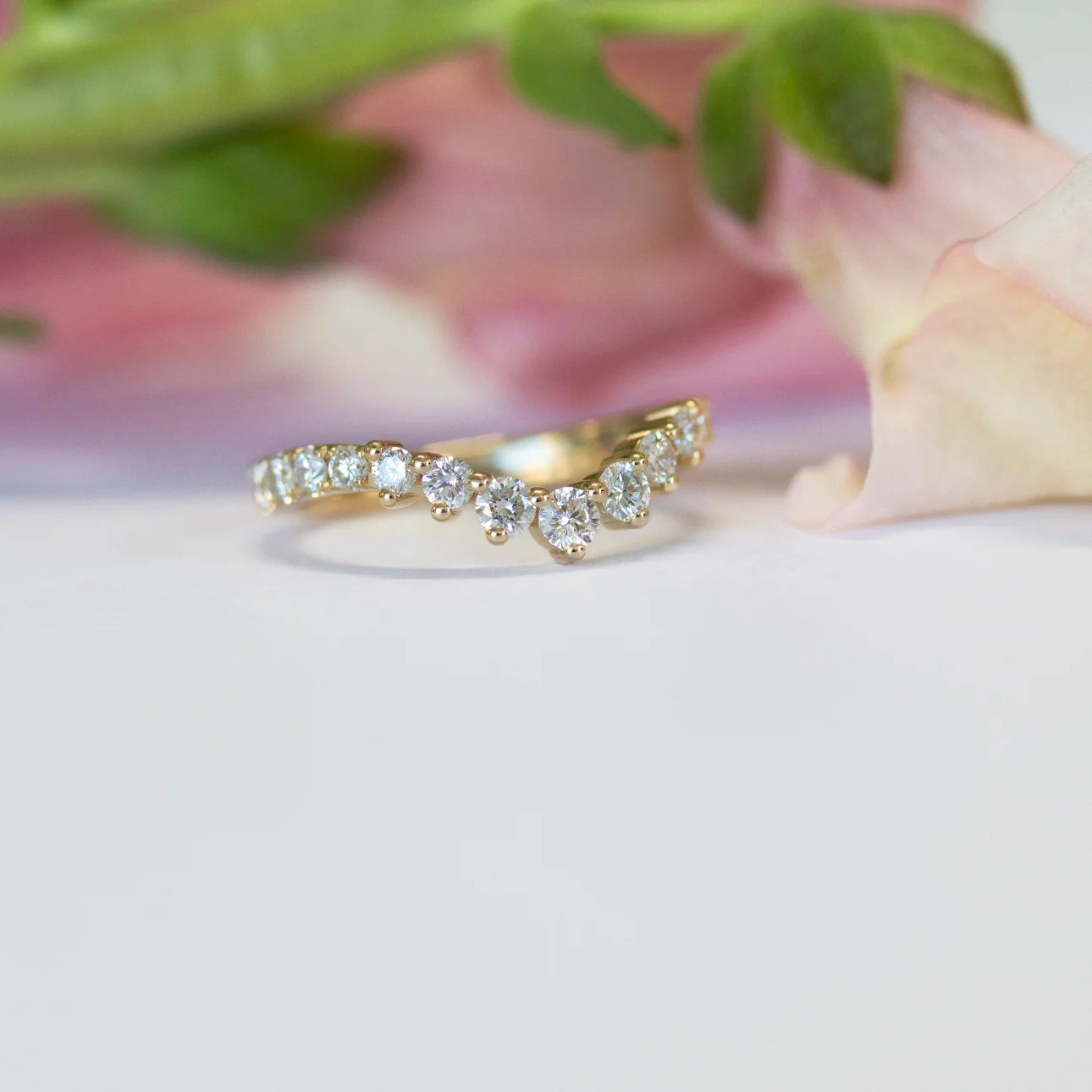 0.85 Carats Lab Grown Diamond Round Shape Curved Wedding Band
