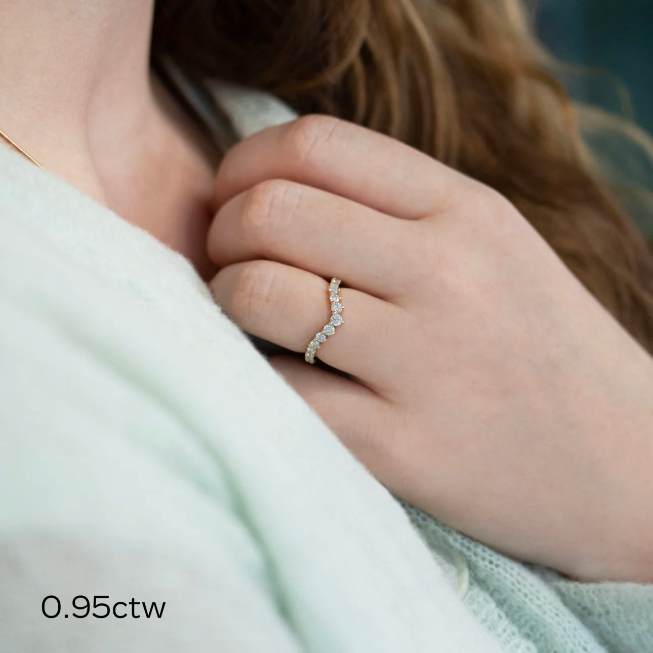 0.85 Carats Lab Grown Diamond Round Shape Curved Wedding Band
