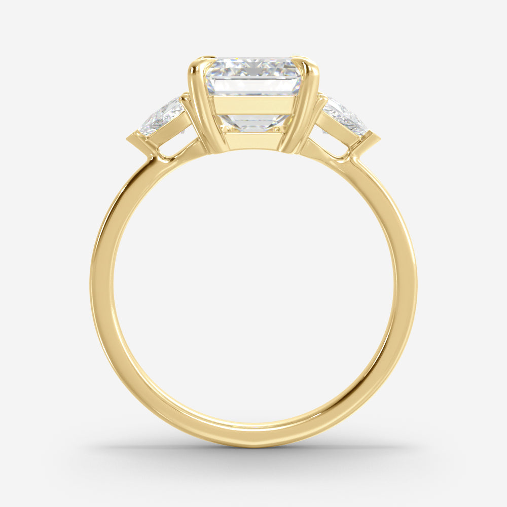 2.52 Carats Emerald Shape Moissanite Three Stone Style Engagement Ring