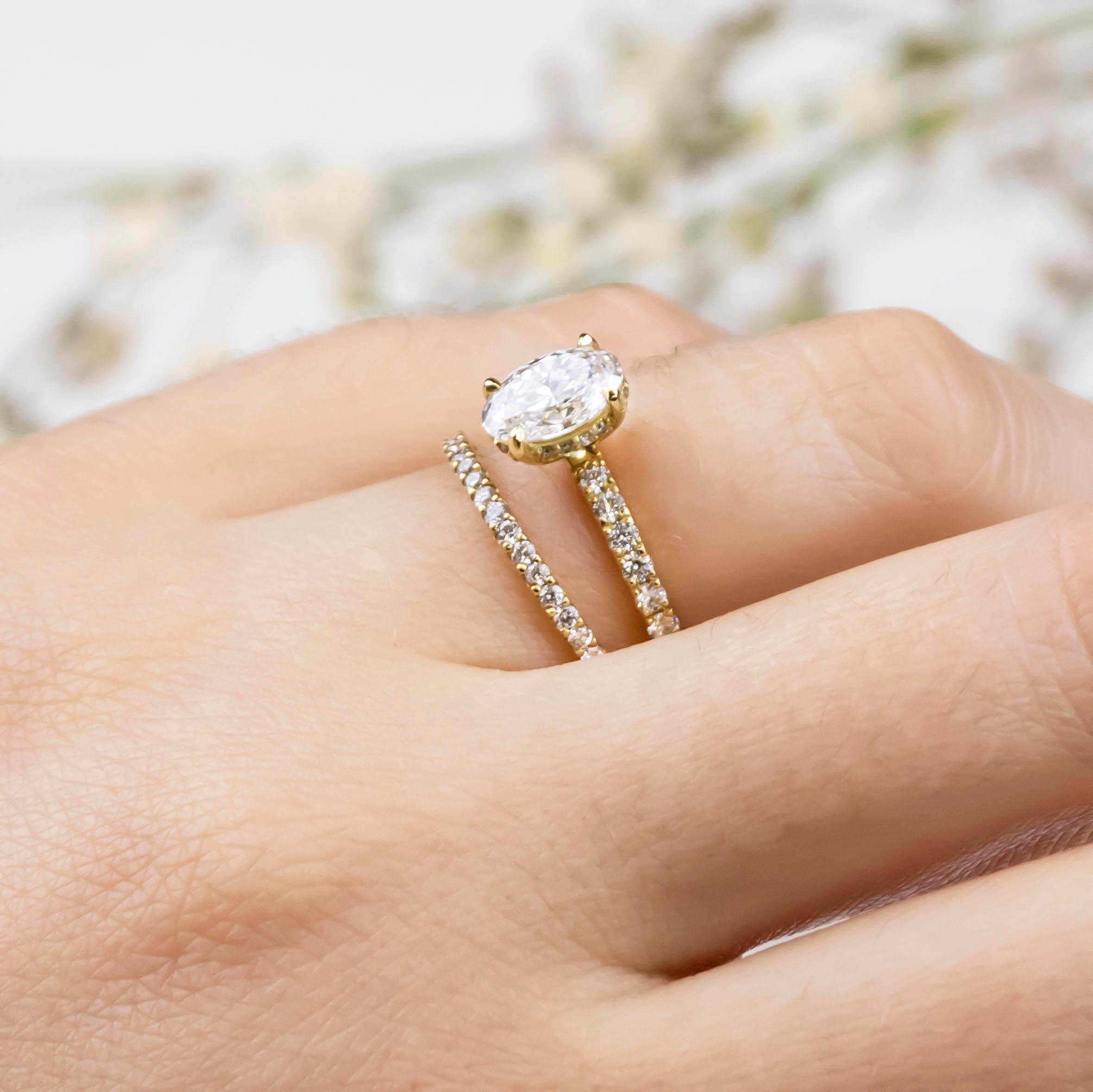1.01 Carats Oval Shape Moissanite Hidden Halo Pave Engagement Ring