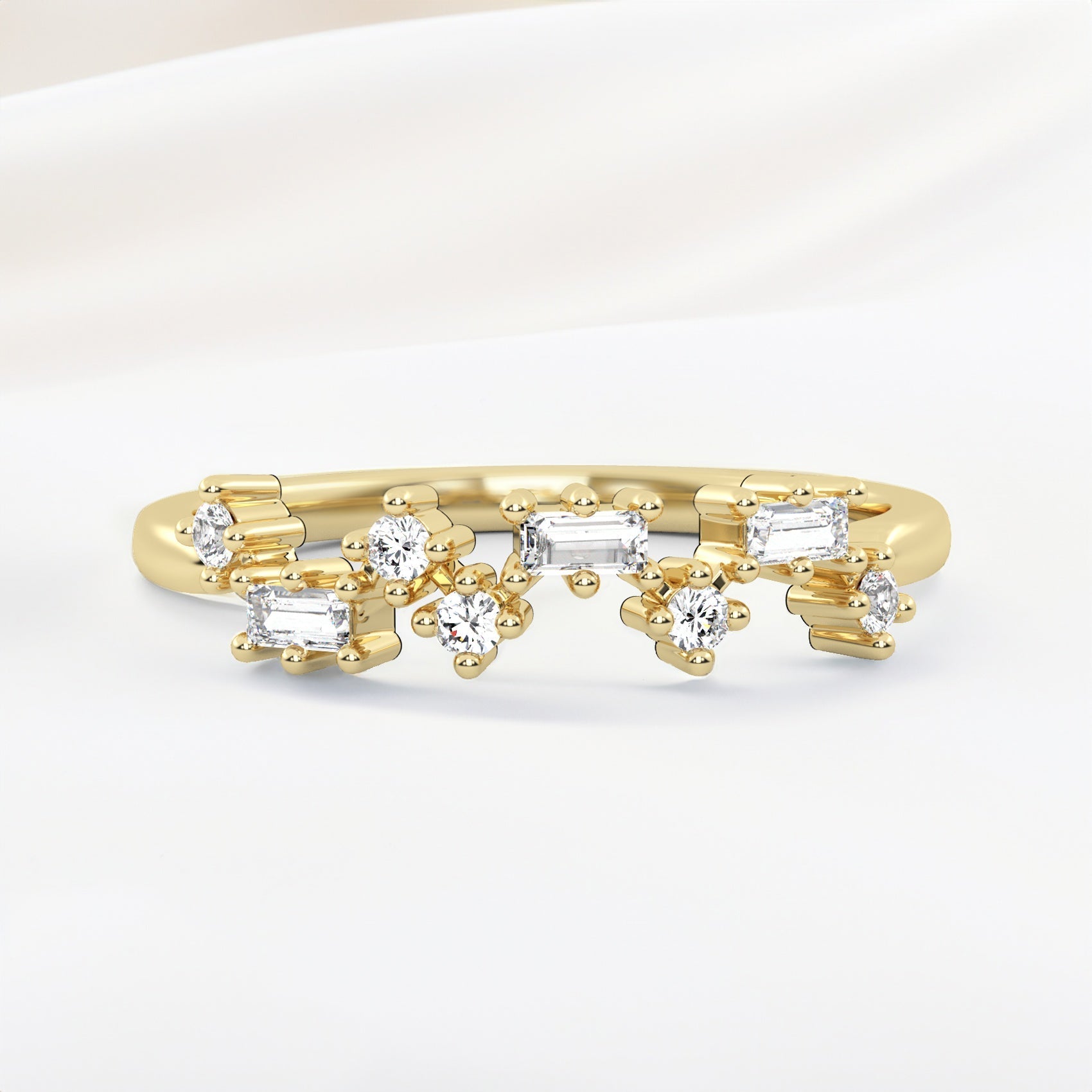 0.20 Carats Moissanite Round & Emerald Shape Morse Code Wedding Ring