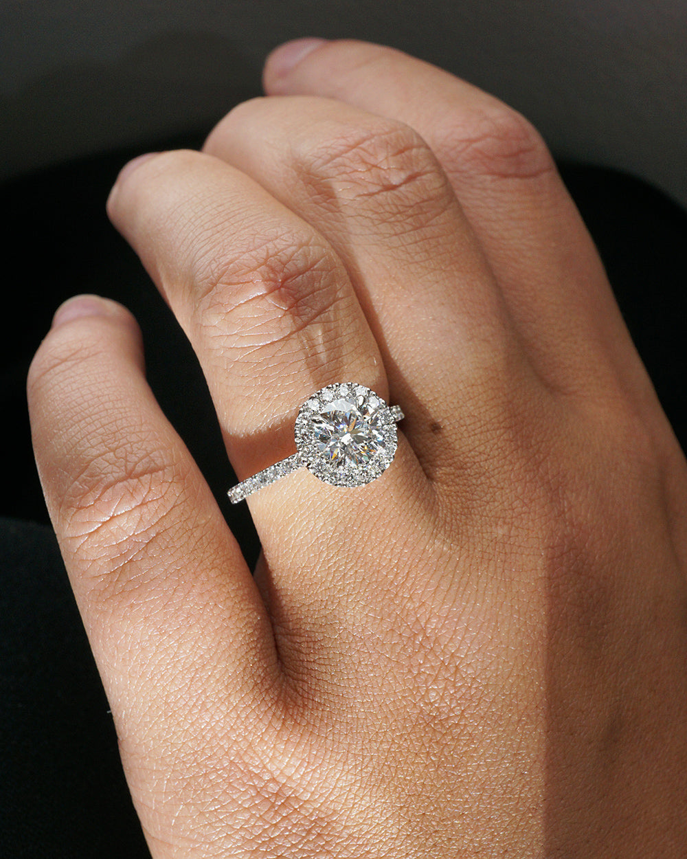 2.0 Carats Round Shape Moissanite Halo & Pave Engagement Ring