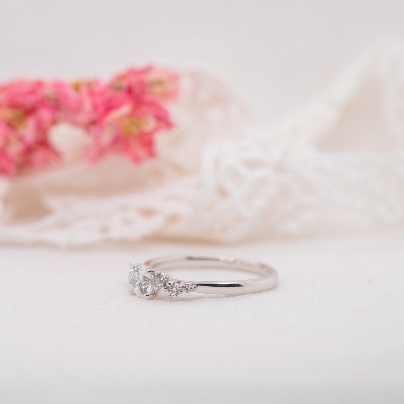 1.04 Carats Round Shape Moissanite Seven Stone Engagement Ring