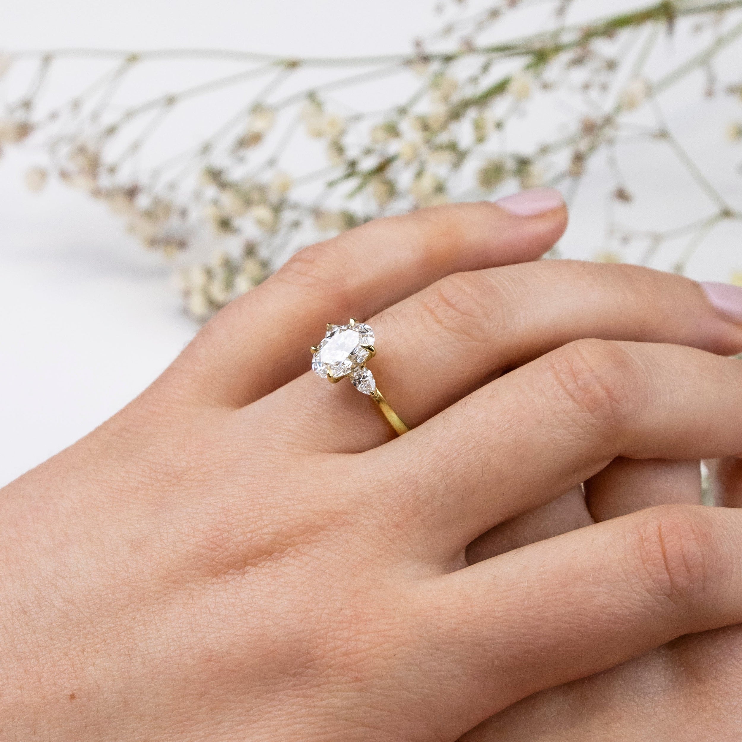 2.0 Carats Oval Shape Moissanite Three Stone Engagement Ring