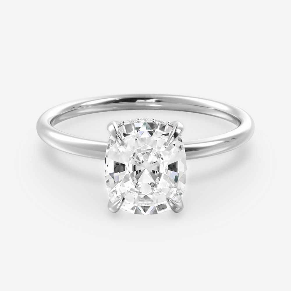1.25 Carats Cushion Shape Moissanite Hidden Halo Engagement Ring