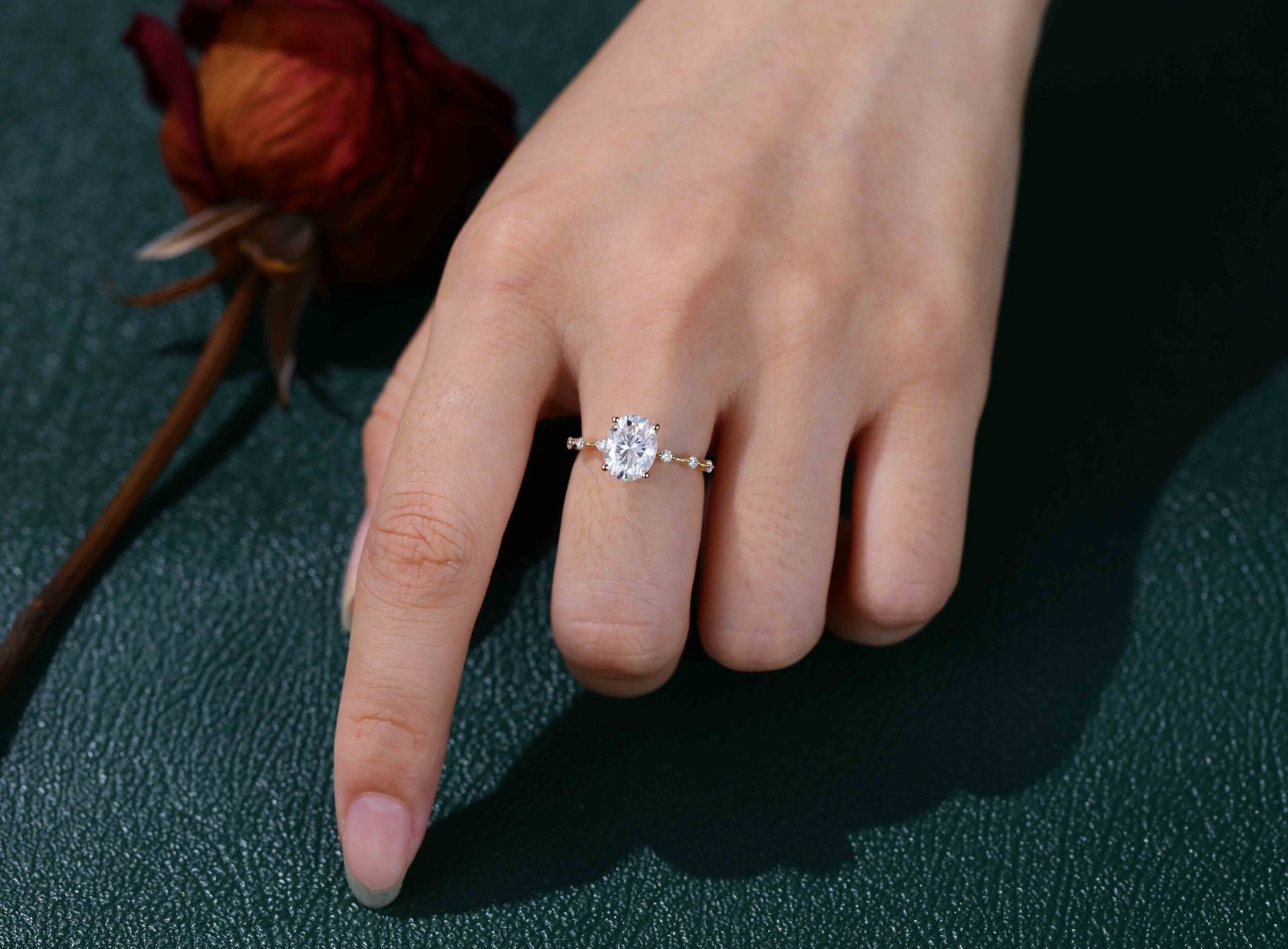 2.0 Carats Oval Shape Moissanite Dainty Pave Engagement Ring