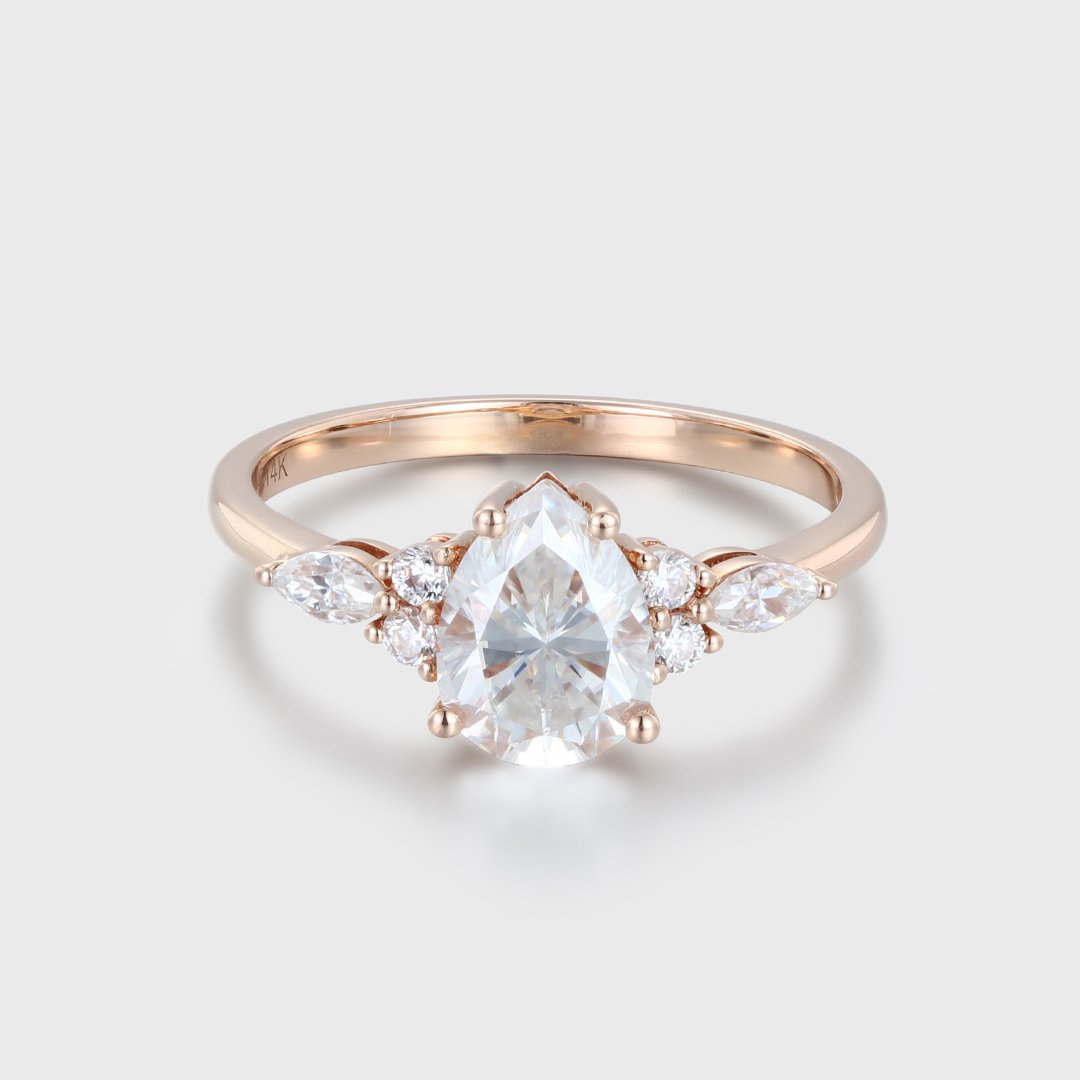 1.50 Carats Pear Shape Moissanite Cluster Engagement Ring