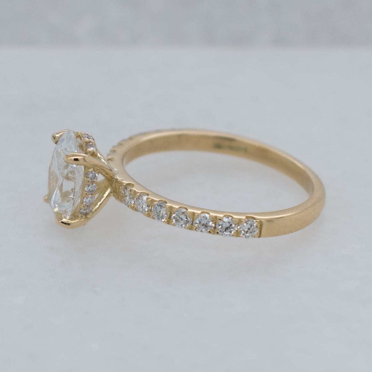 1.01 Carats Oval Shape Moissanite Hidden Halo Pave Engagement Ring