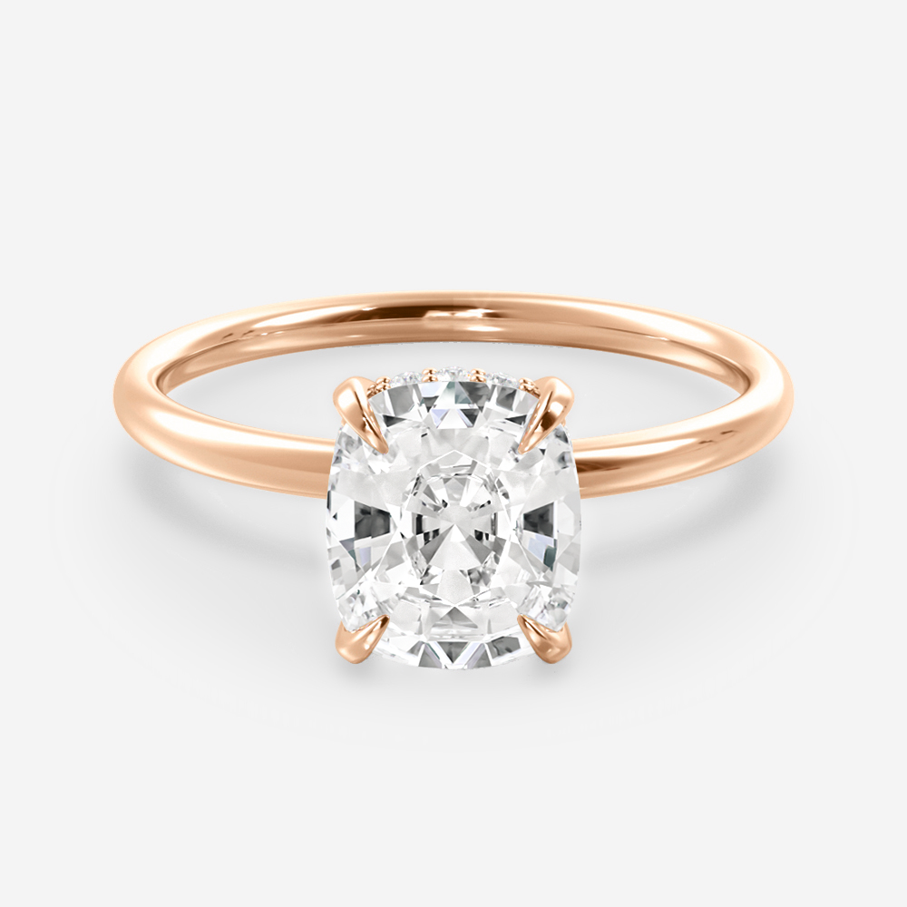 1.25 Carats Cushion Shape Moissanite Hidden Halo Engagement Ring
