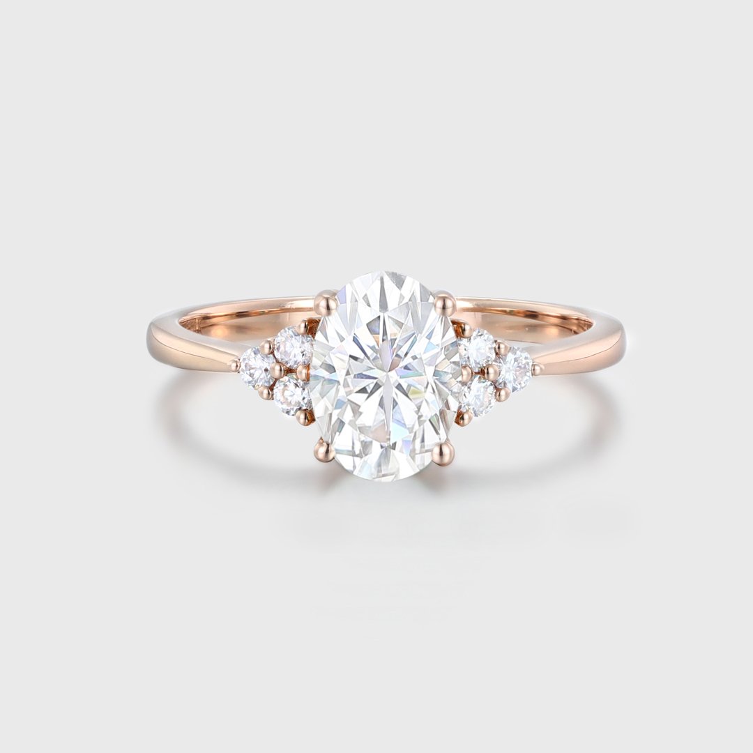 1.50 Carats Oval Shape Moissanite Cluster Engagement Ring