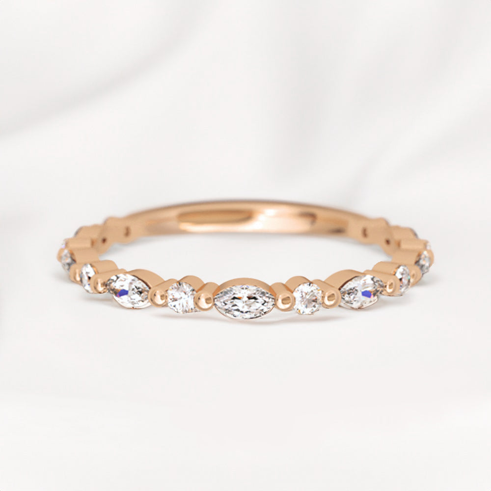 0.15 Carats Moissanite Round & Pear Shape Floating Wedding Band
