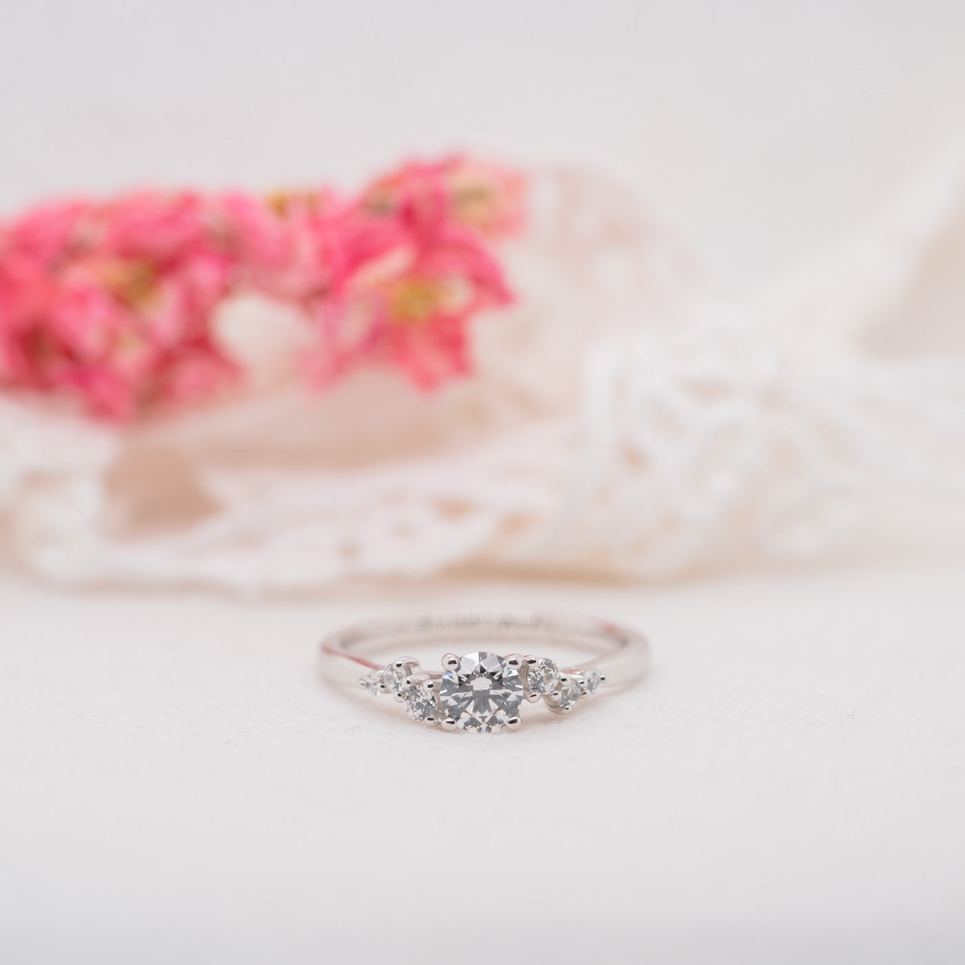 1.04 Carats Round Shape Moissanite Seven Stone Engagement Ring