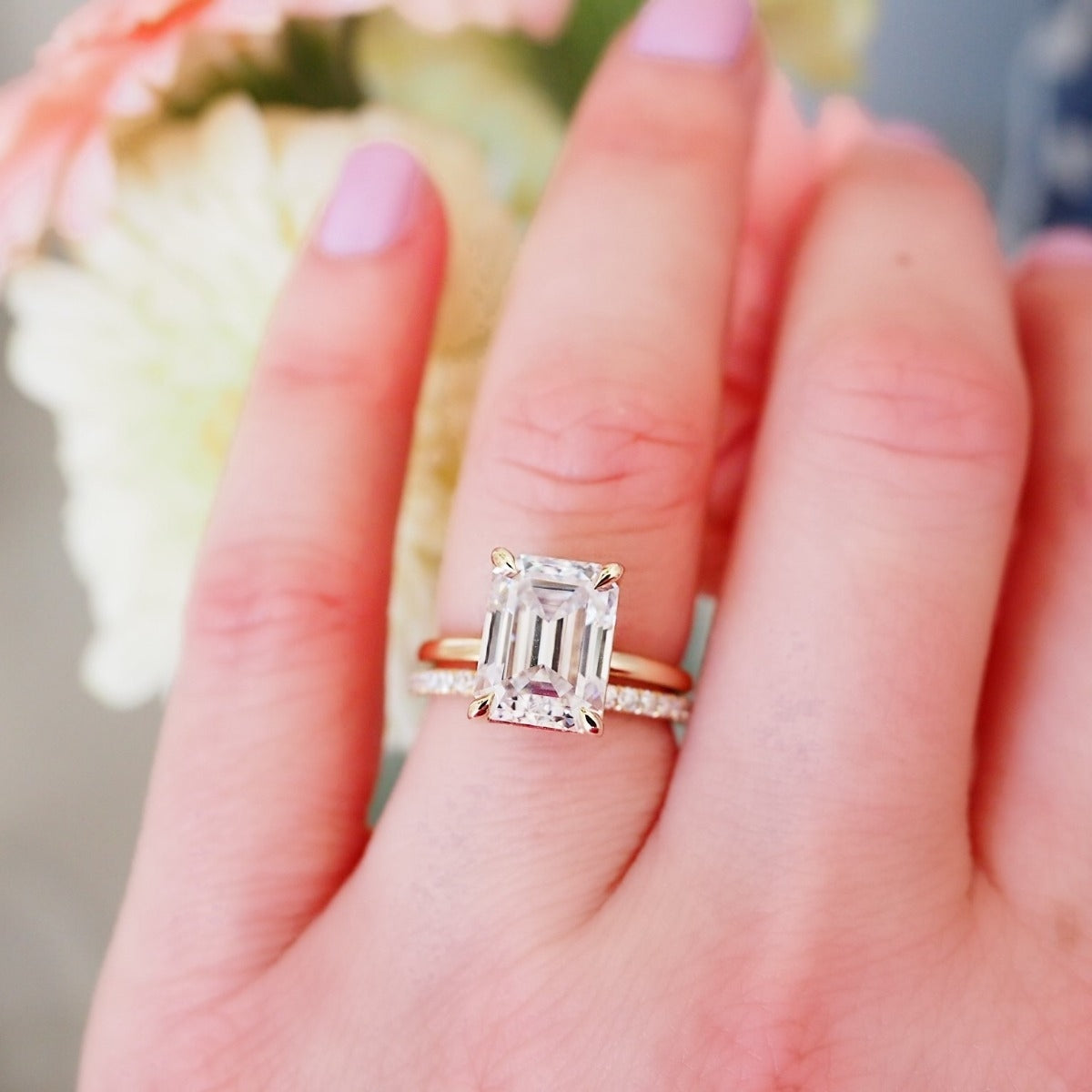 3.70 Carats Emerald Shape Moissanite Solitaire Engagement Ring