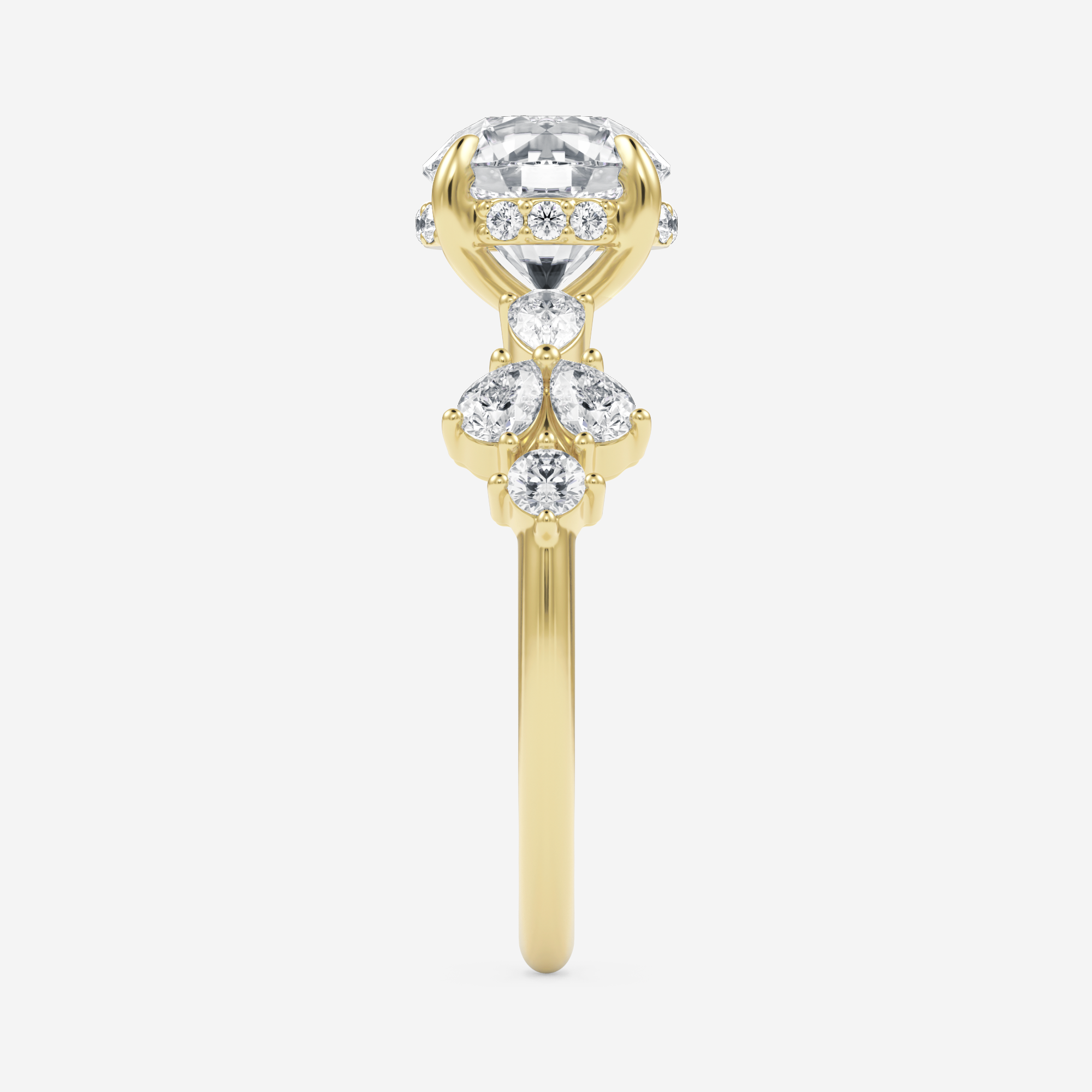 1.0 Carats Round Shape Moissanite Hidden Halo Engagement Ring