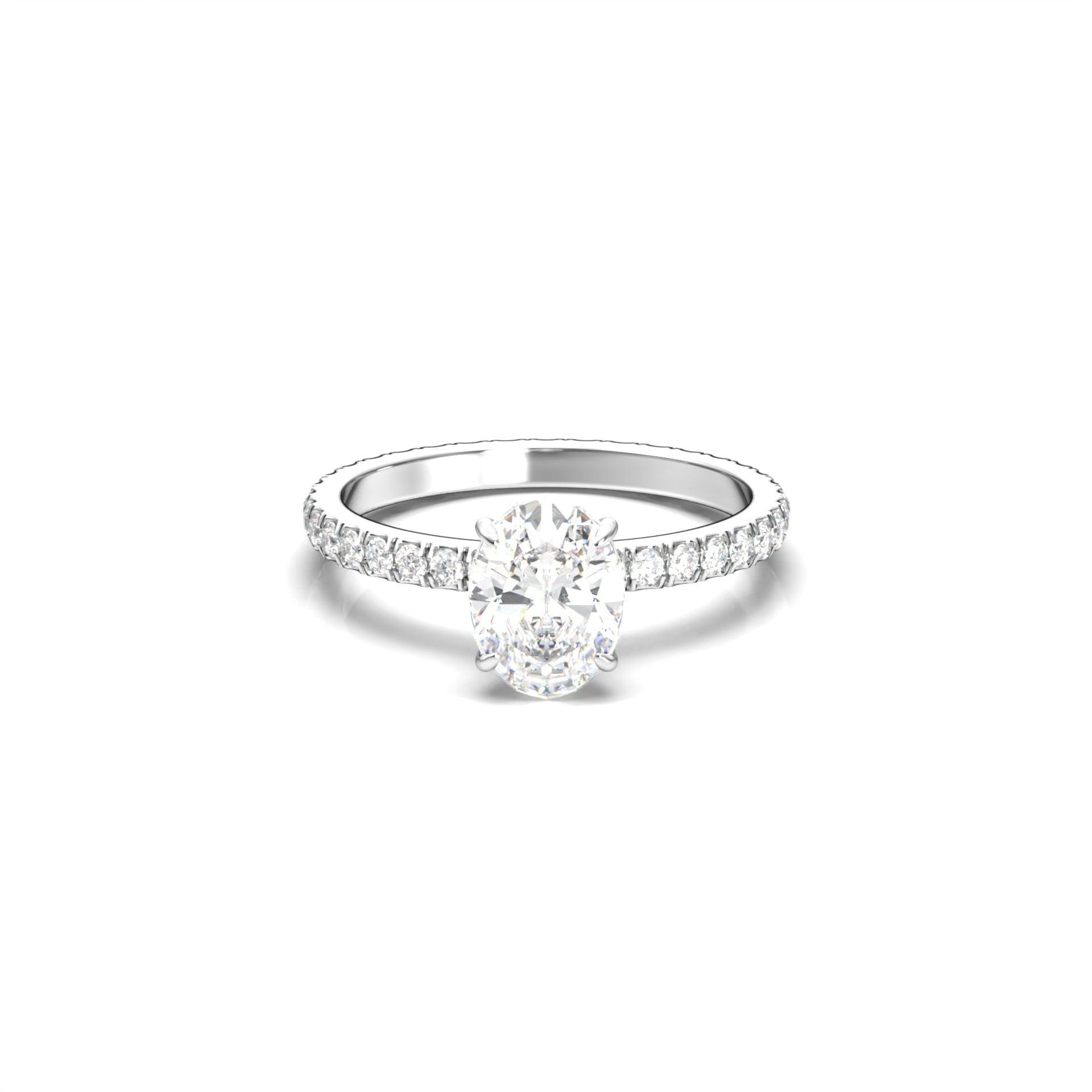 1.0 Carats Oval Shape Moissanite Pave Engagement Ring