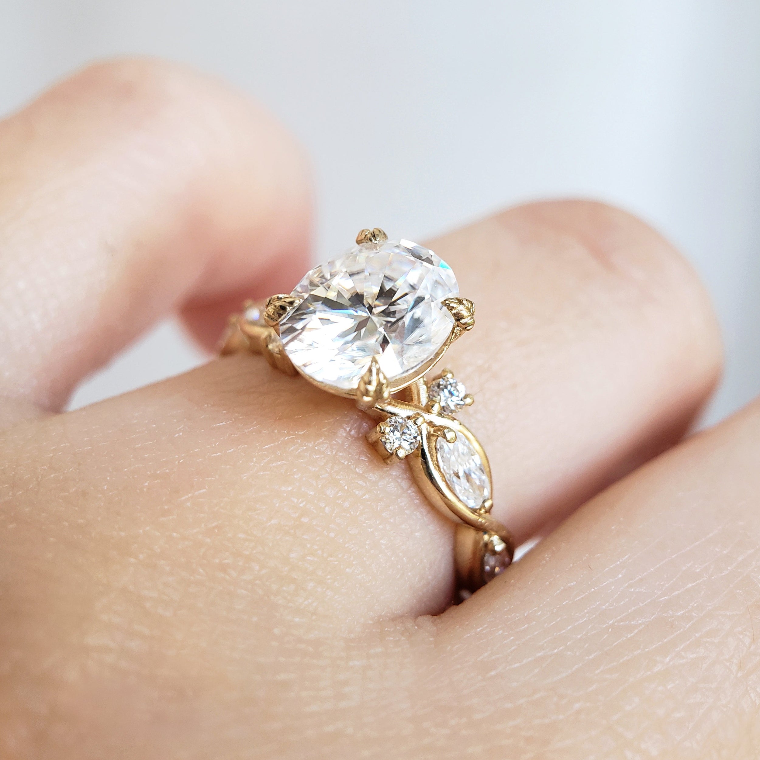 2.10 Carats Oval Shape Moissanite Pave Engagement Ring