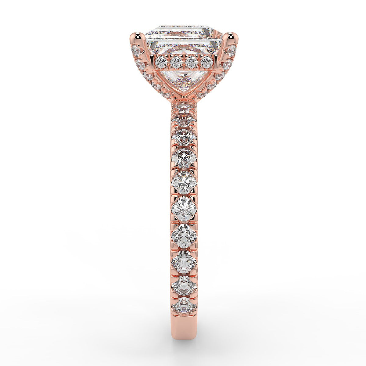 2.20 Carats Princess Shape Moissanite Hidden Halo & Pave Engagement Ring