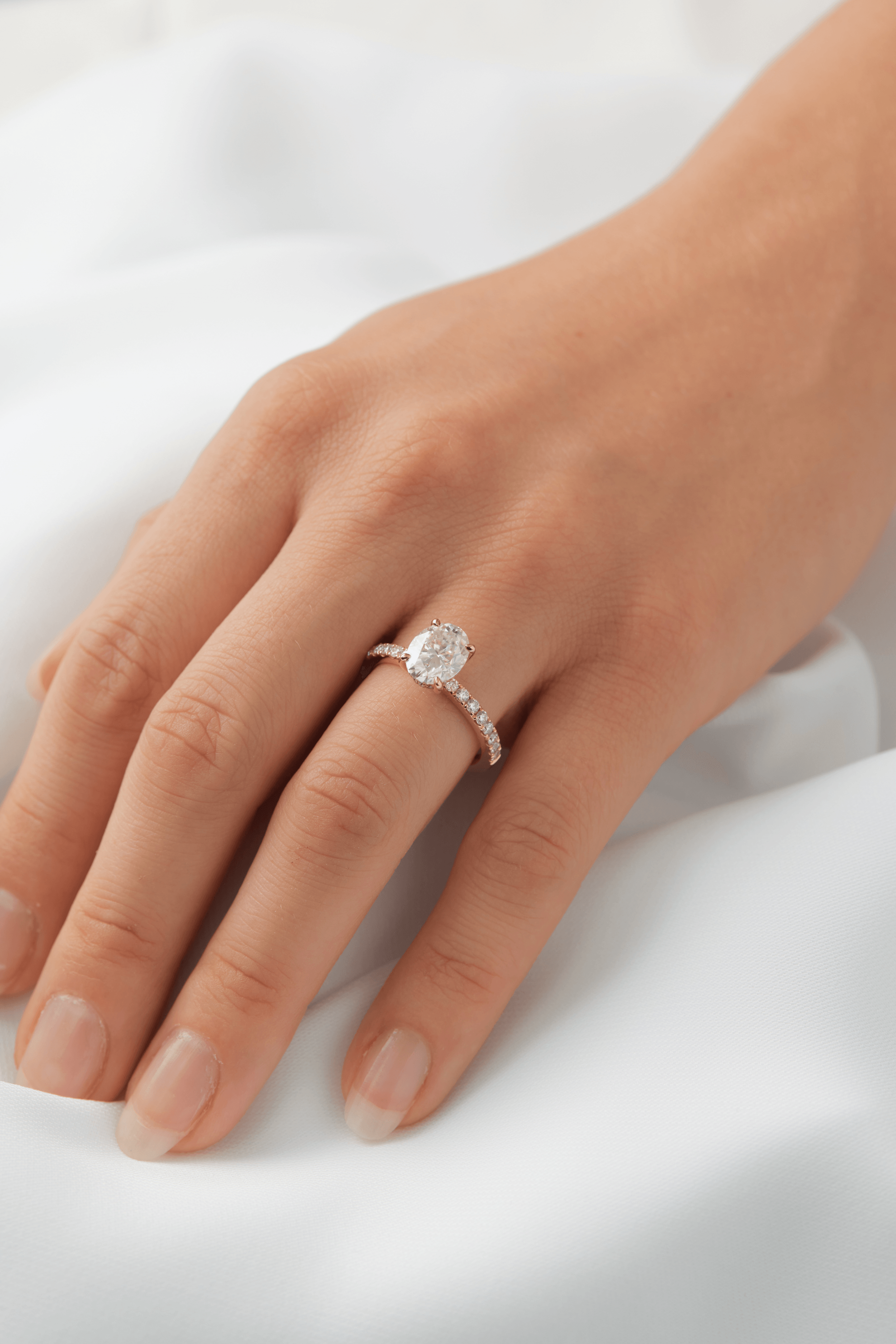 1.0 Carats Oval Shape Moissanite Pave Engagement Ring