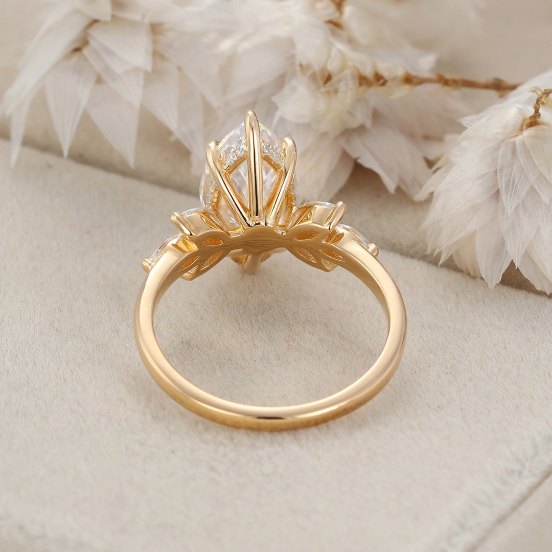 3.0 Carats Marquise Shape Moissanite Cluster Engagement Ring