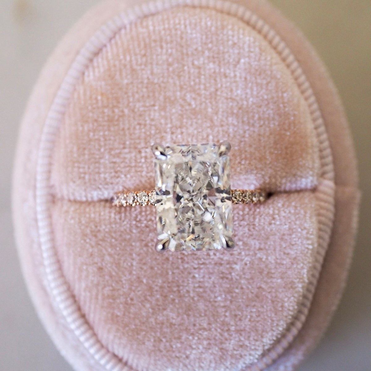 5.60 Carats Radiant Shape Moissanite Hidden Halo & Pave Engagement Ring