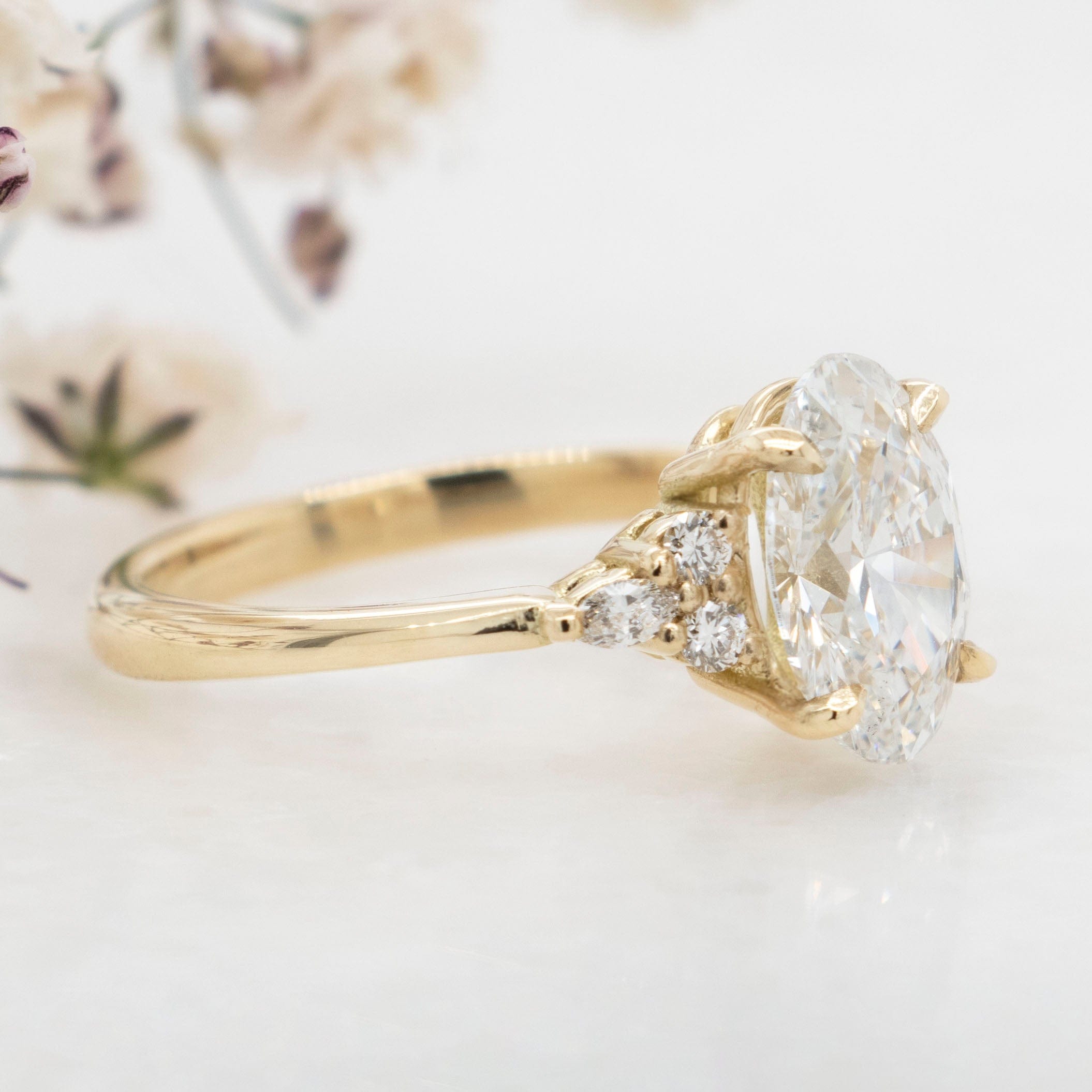 1.51 Carats Oval Shape Moissanite Cluster Engagement Ring