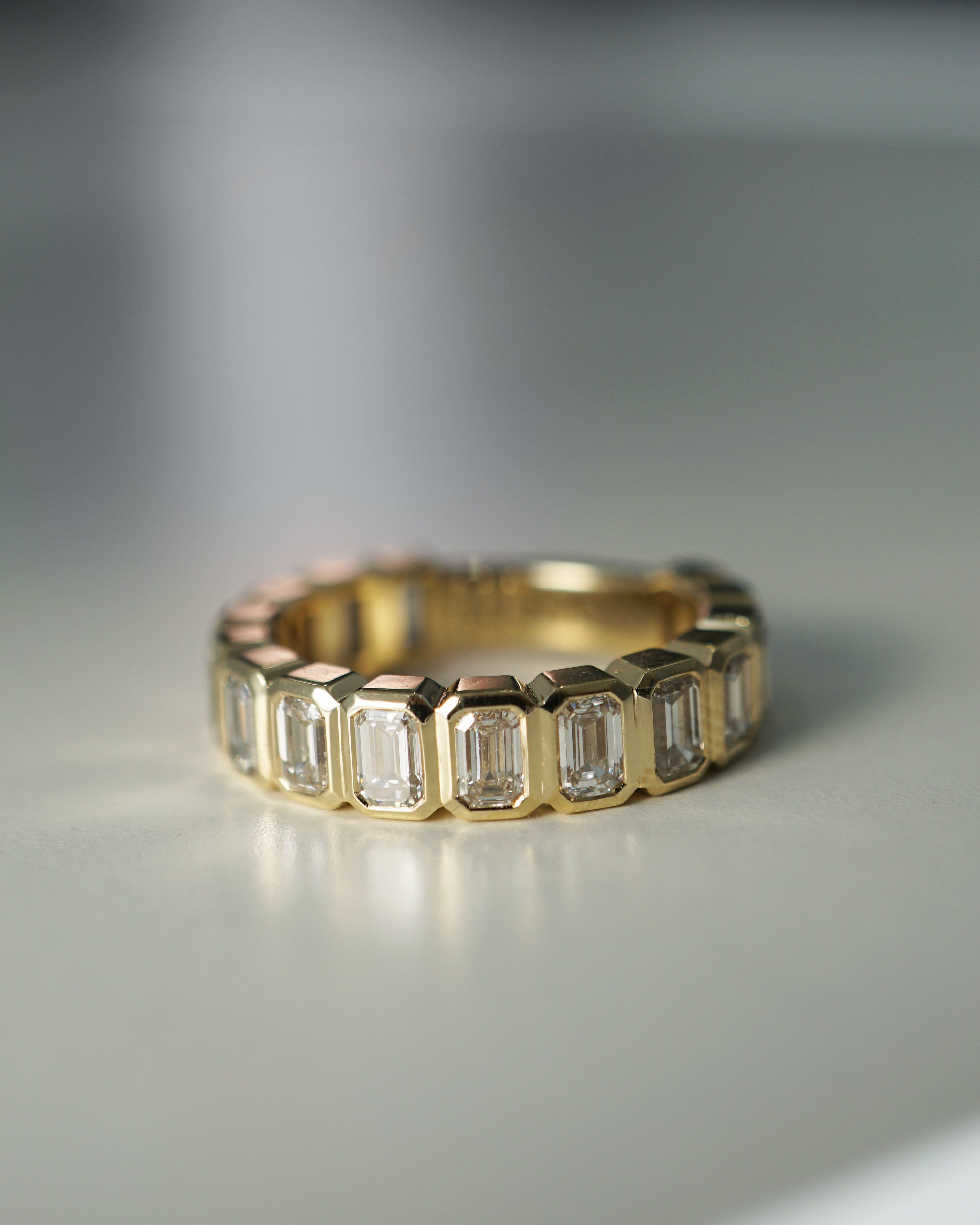 3.2 Carats Moissanite Emerald Shape Bezel Wedding Band