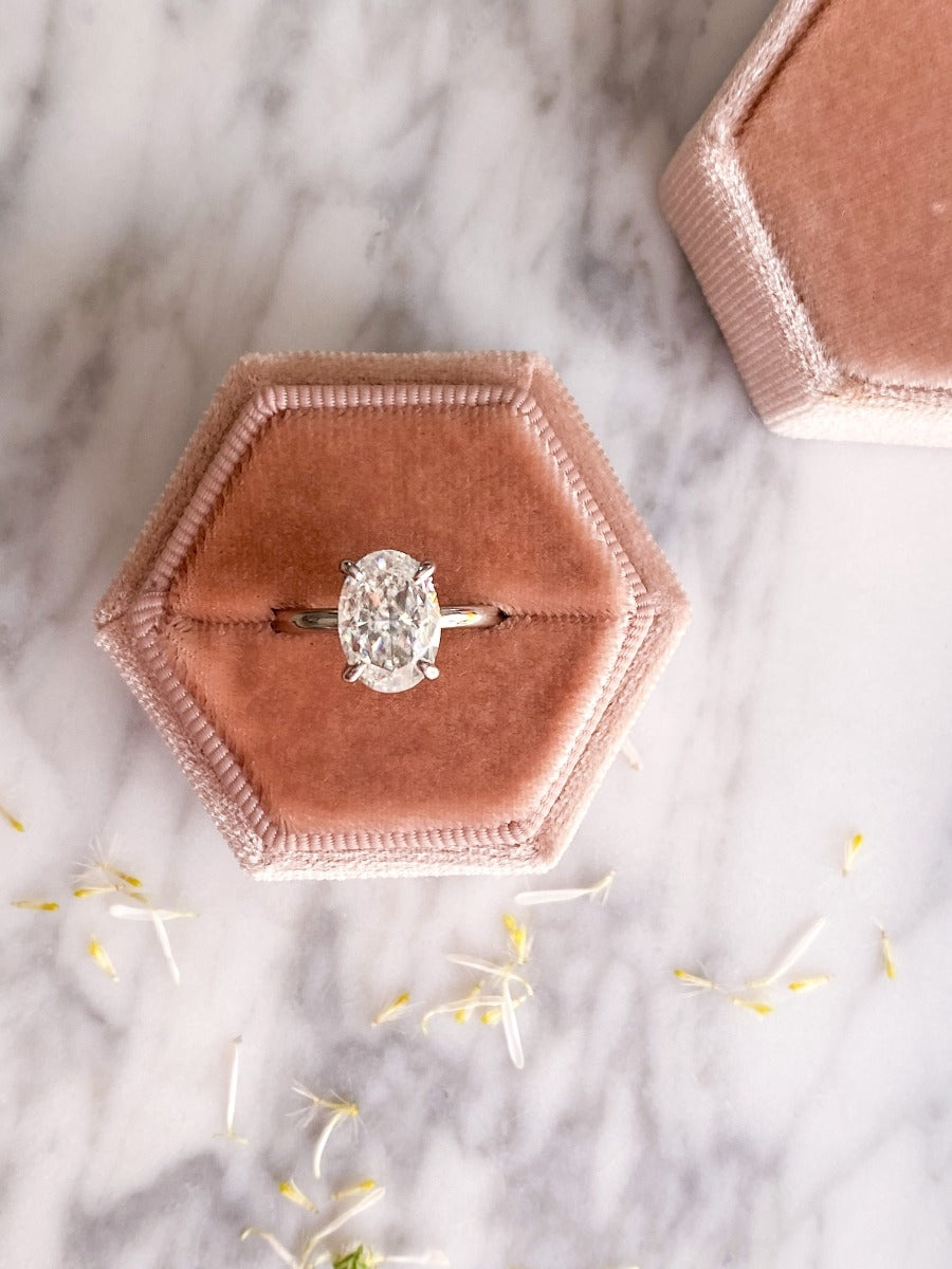 3.20 Carats Oval Shape Moissanite Hidden Halo Engagement Ring