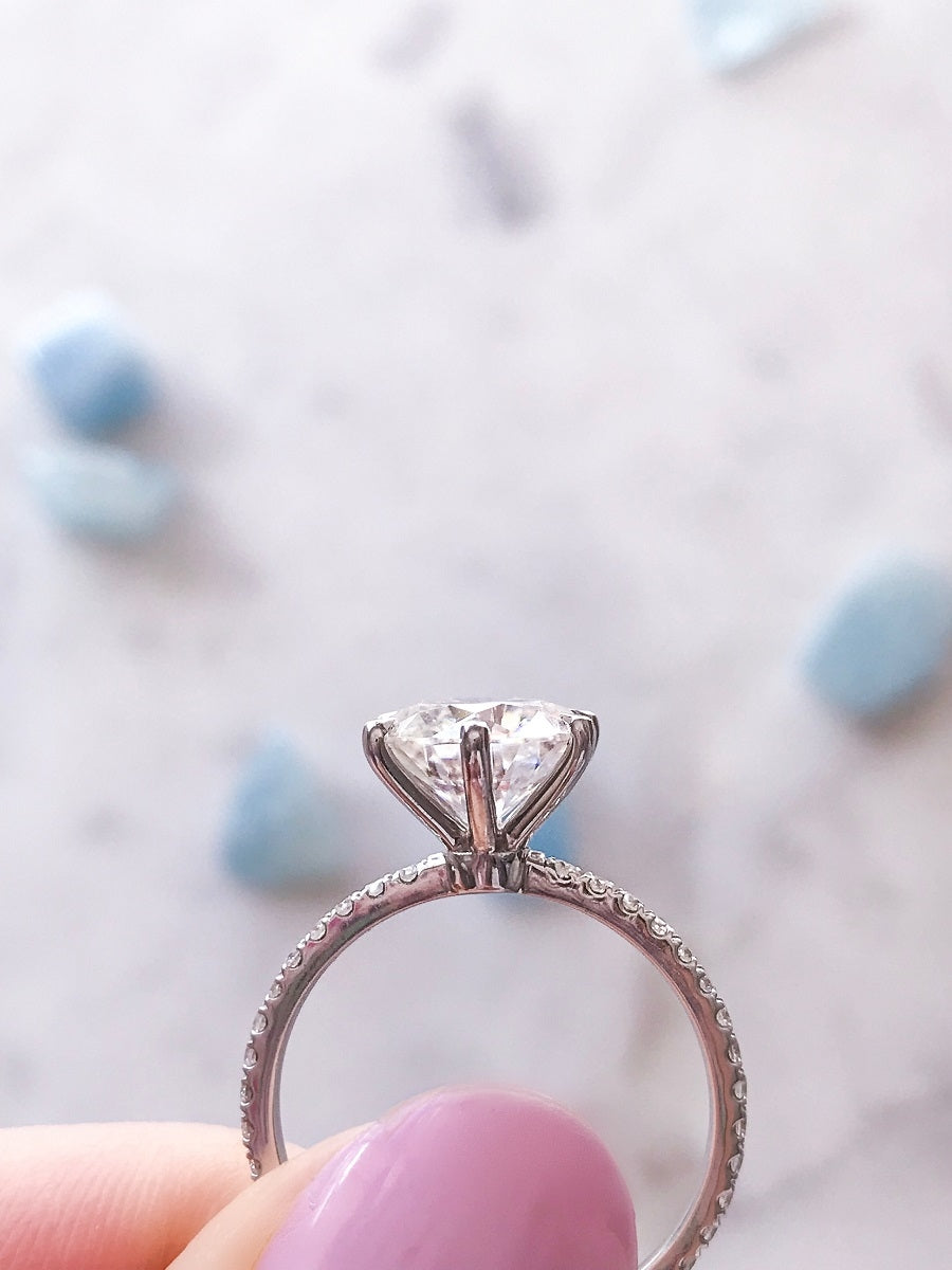 2.50 Carats Round Shape Moissanite Pave Engagement Ring