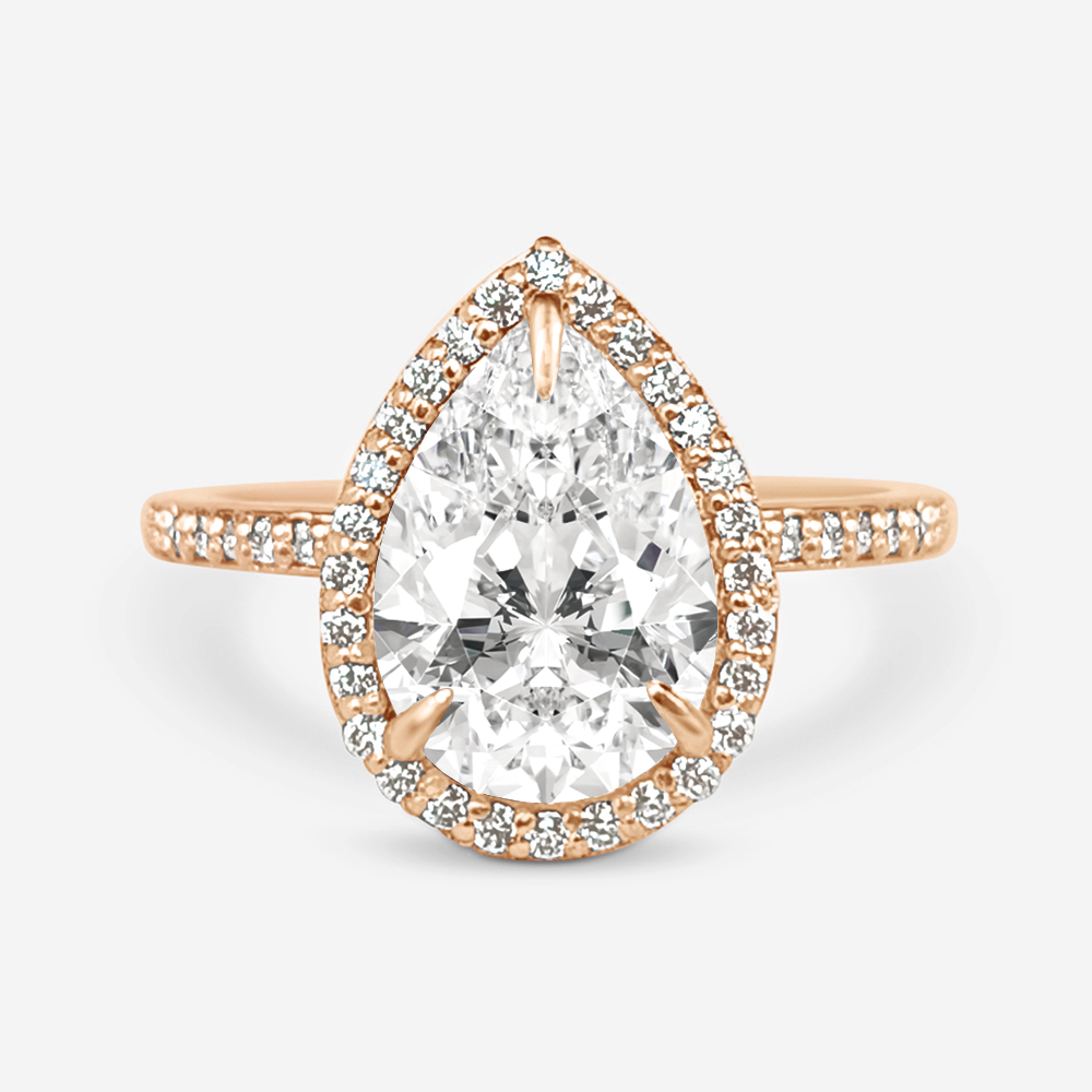 2.10 Carats Pear Shape Moissanite Halo & Pave Engagement Ring