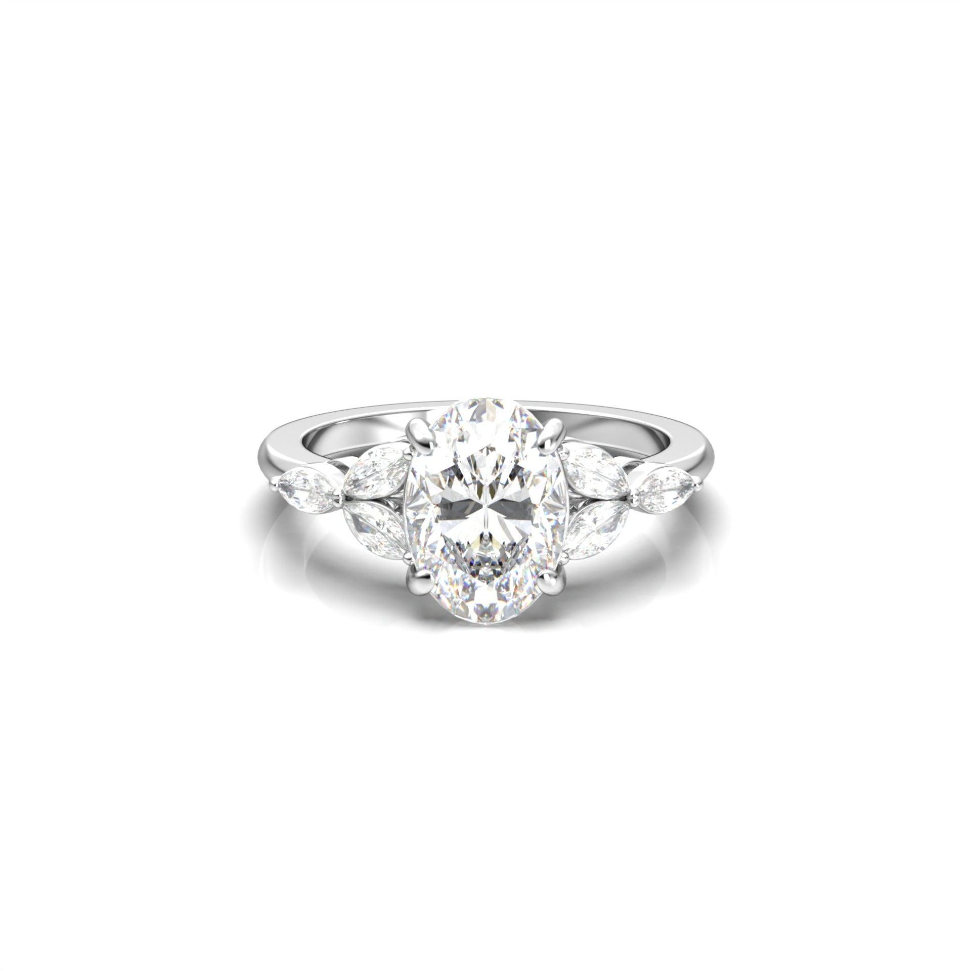 2.0 Carats Oval Moissanite Cluster Engagement Ring