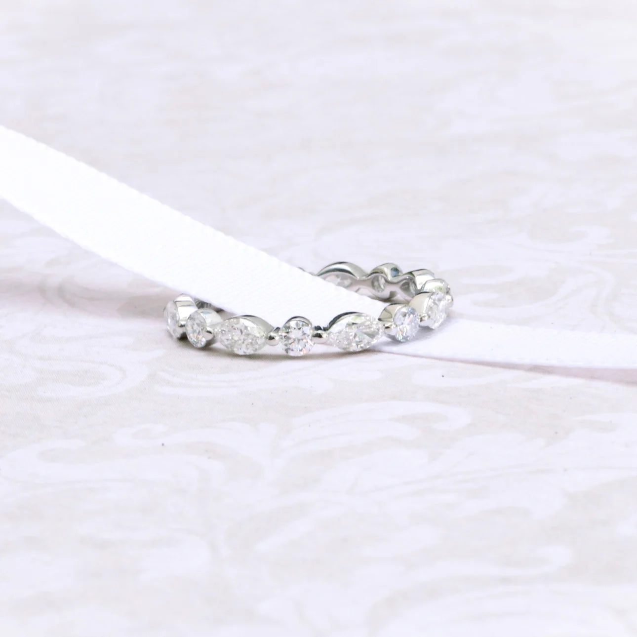 1.20 Carats Lab Grown Diamond Marquise & Round Shape Bezel Wedding Band