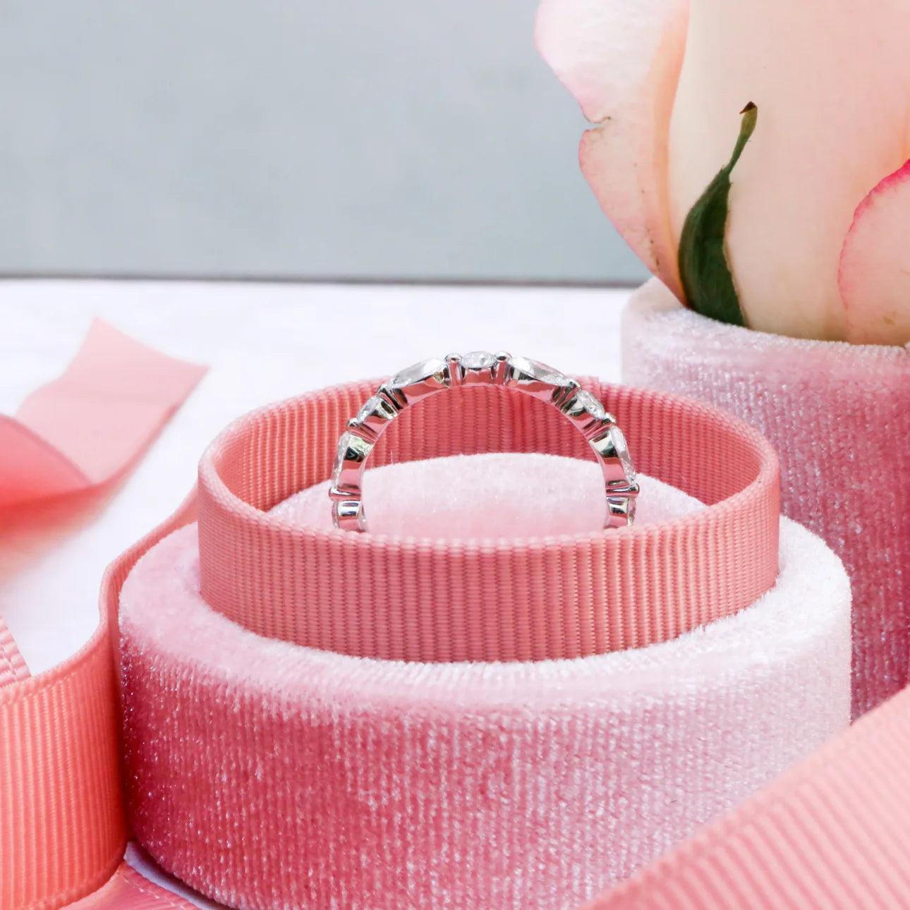 1.20 Carats Lab Grown Diamond Marquise & Round Shape Bezel Wedding Band