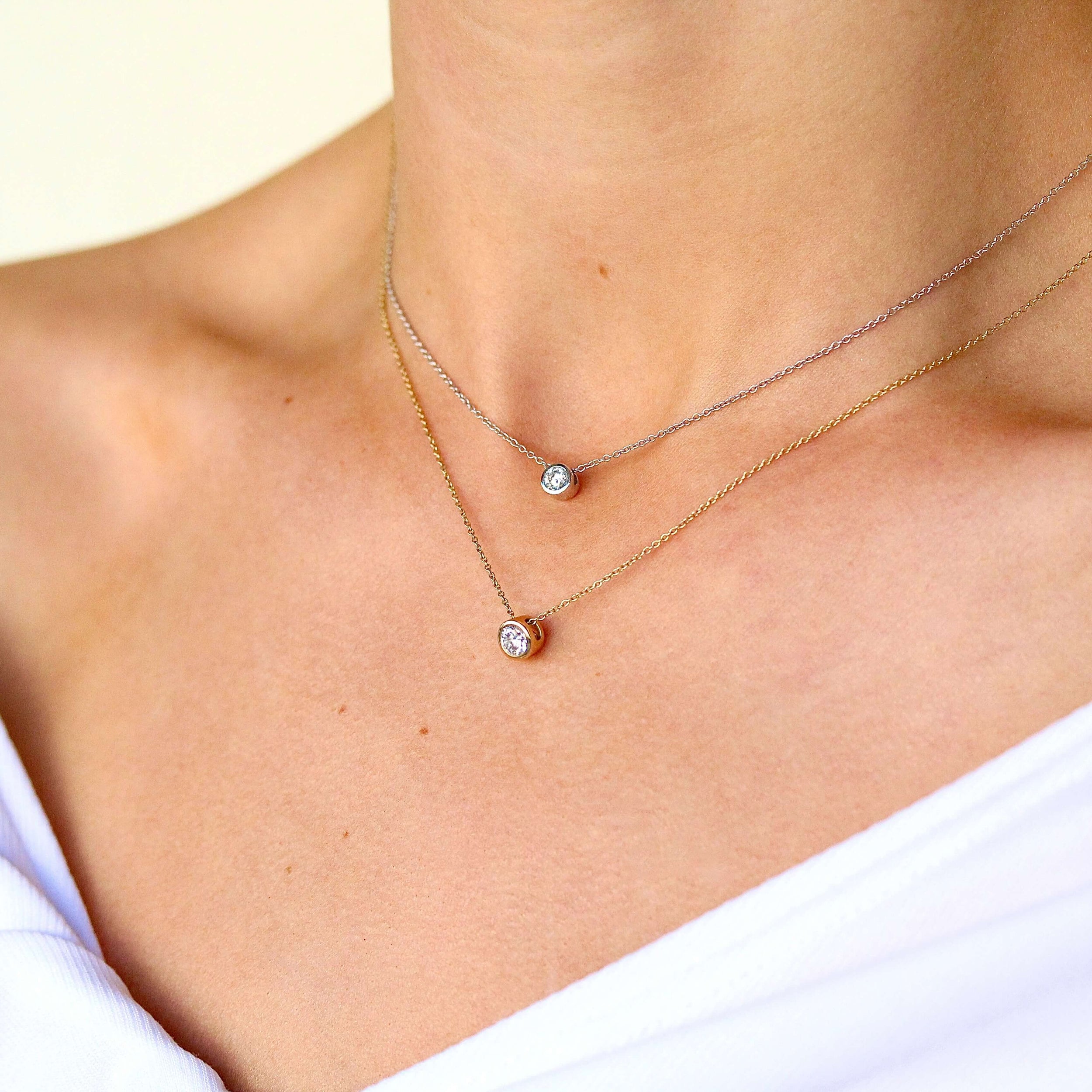 0.25 Carats Round Shape Moissanite Bezel Necklace