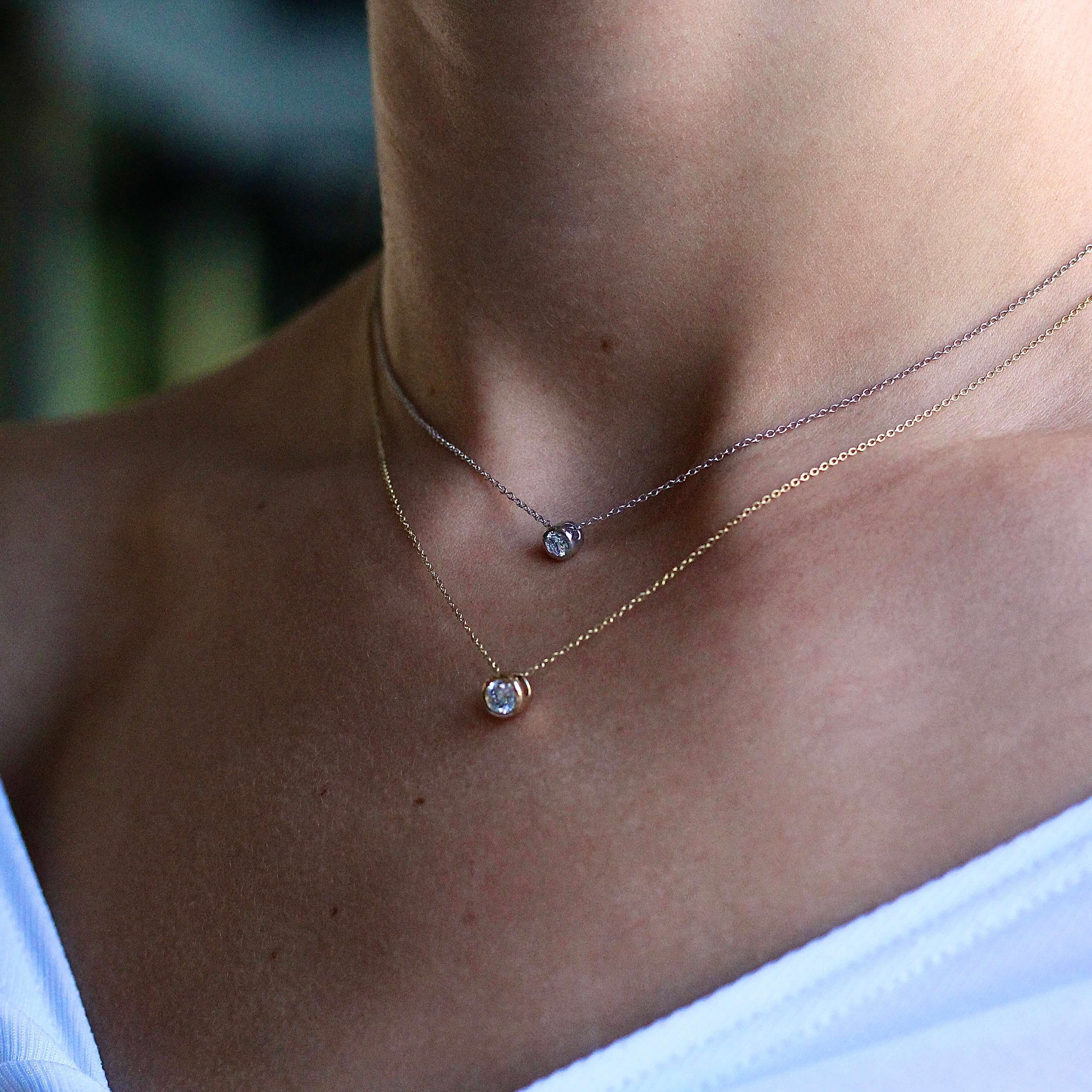 0.25 Carats Round Shape Moissanite Bezel Necklace