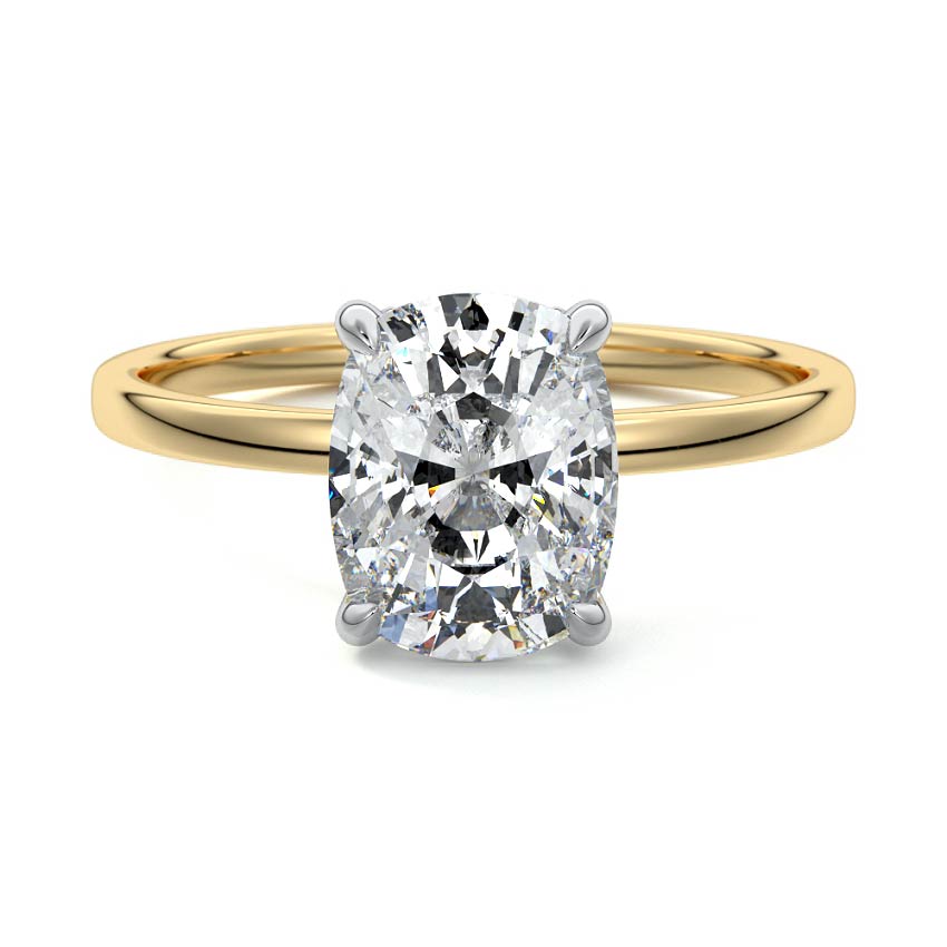 1.0 Carats Lab Grown Diamond Cushion Shape F-VS1 Hidden Halo Two Tone Engagement Ring