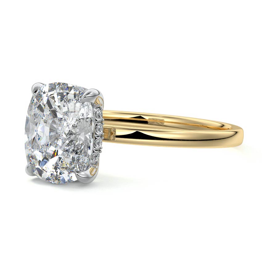 1.0 Carats Lab Grown Diamond Cushion Shape F-VS1 Hidden Halo Two Tone Engagement Ring