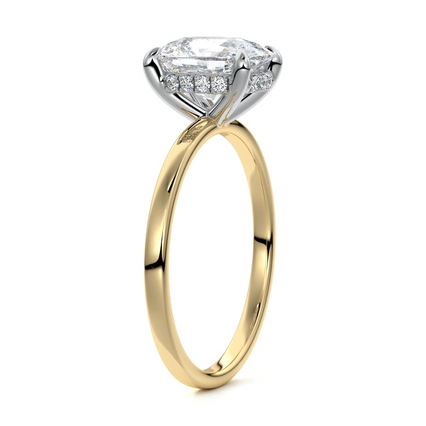1.0 Carats Lab Grown Diamond Cushion Shape F-VS1 Hidden Halo Two Tone Engagement Ring