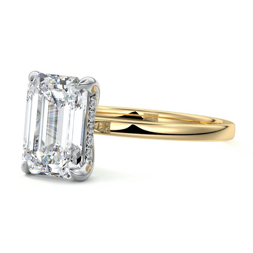 2.50 Carats Lab Grown Diamond Emerald Shape E-VS1 Hidden Halo Engagement Ring