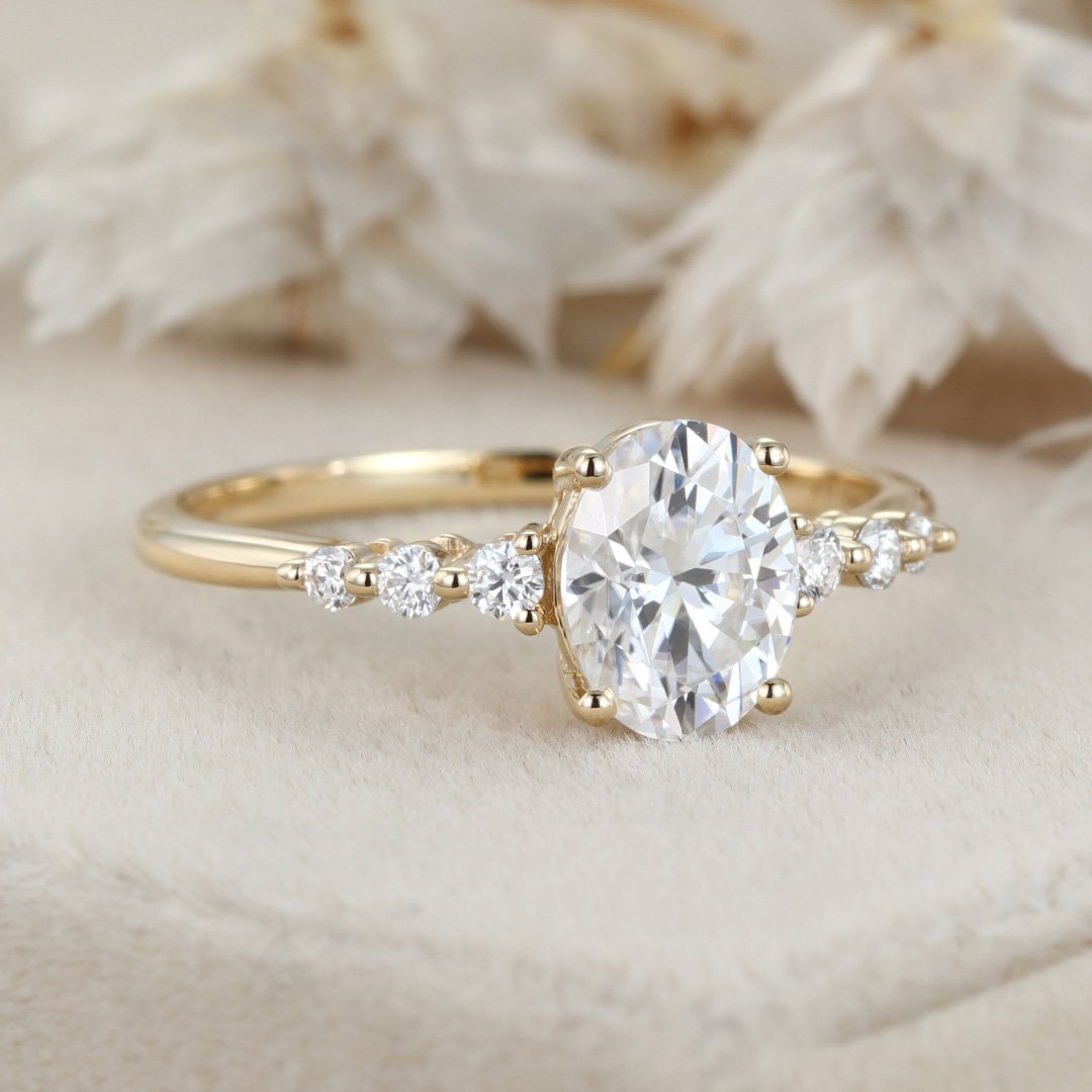 1.50 Carats Oval Shape Moissanite Seven Stone Engagement Ring