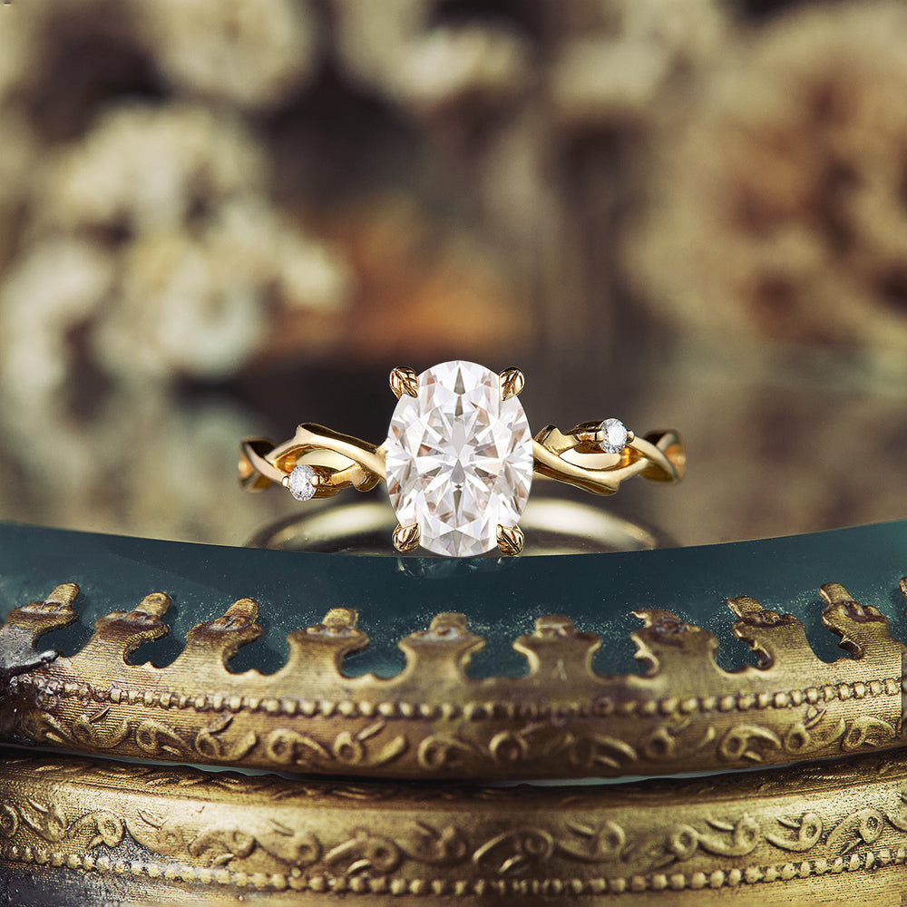 1.5 Carat Lab Grown Diamond Oval Shape E-VS1 Twig Engagement Ring