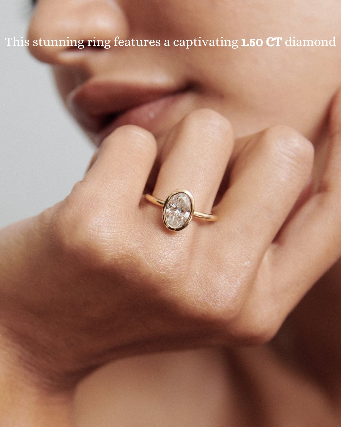 1.5 CT Oval E/VS1 CVD Diamond Bezel Engagement Ring