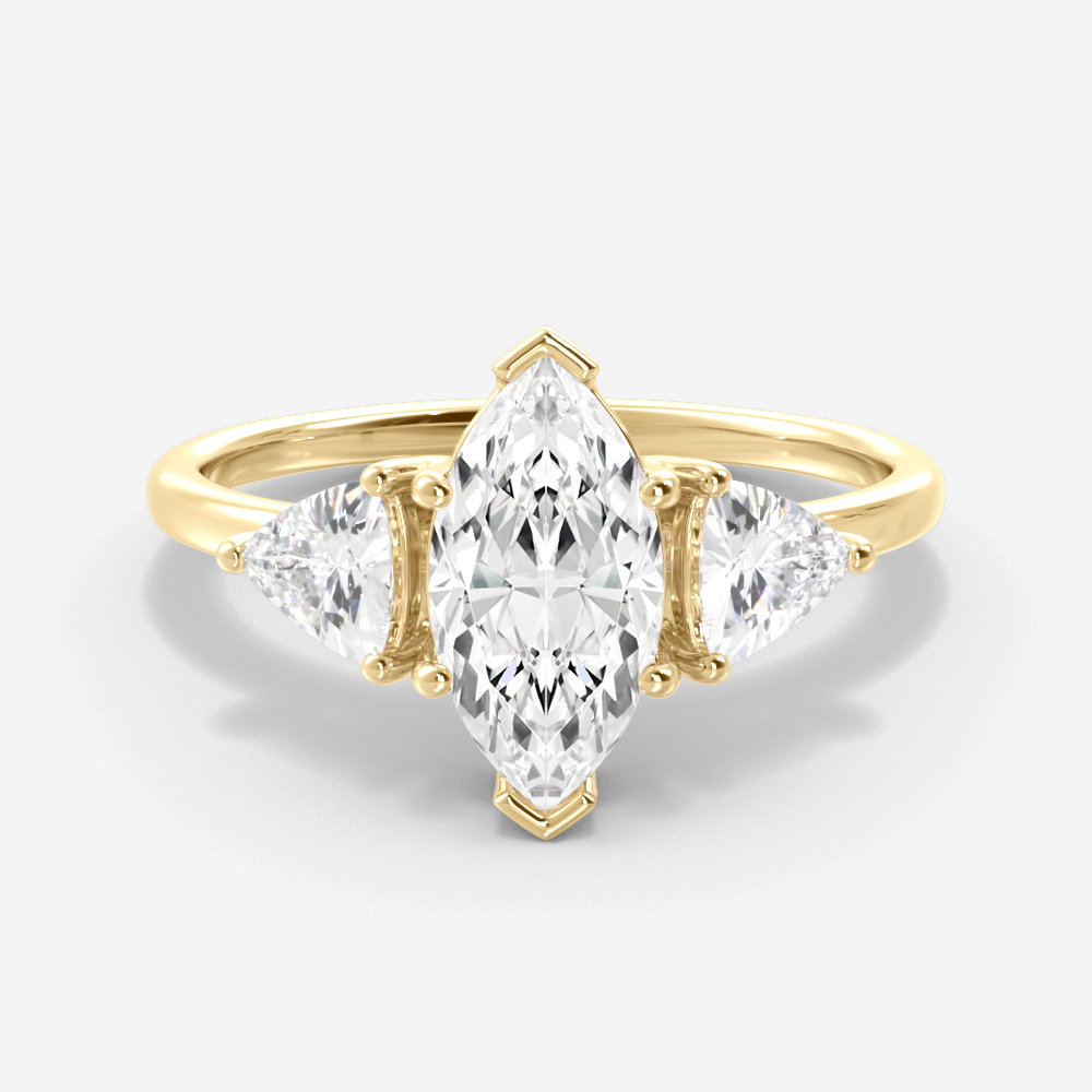 1.0 Carats Marquise Shape Moissanite Three Stone Engagement Ring