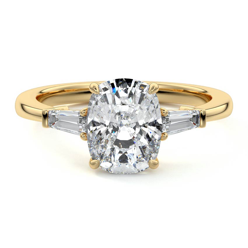 1.50 Carats Lab Grown Diamond Cushion Shape F-VS1 Three Stones Engagement Ring