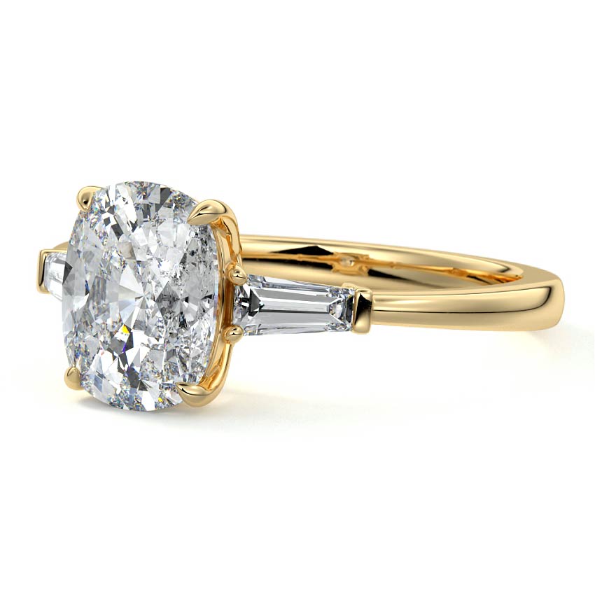 1.50 Carats Lab Grown Diamond Cushion Shape F-VS1 Three Stones Engagement Ring
