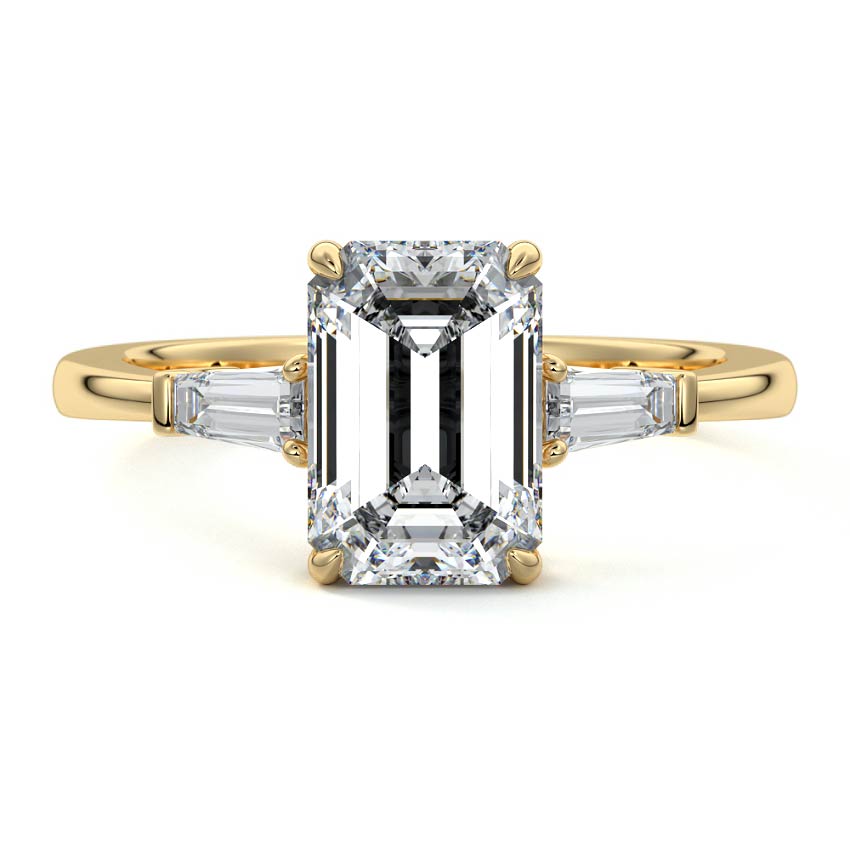 4.50 Carats Lab Grown Diamond Emerald Shape E-VS1 Three Stone Engagement Ring