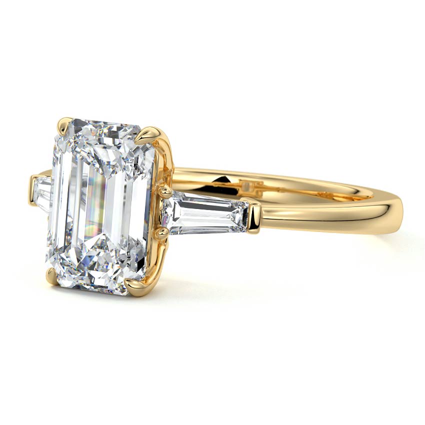 4.50 Carats Lab Grown Diamond Emerald Shape E-VS1 Three Stone Engagement Ring