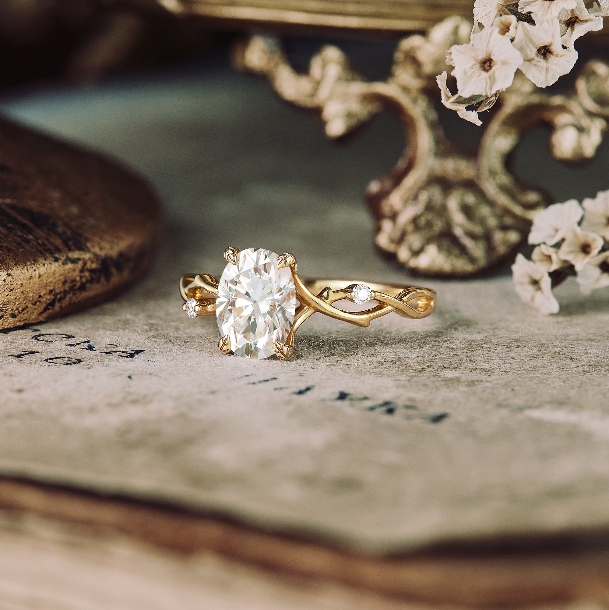 1.5 Carat Lab Grown Diamond Oval Shape E-VS1 Twig Engagement Ring