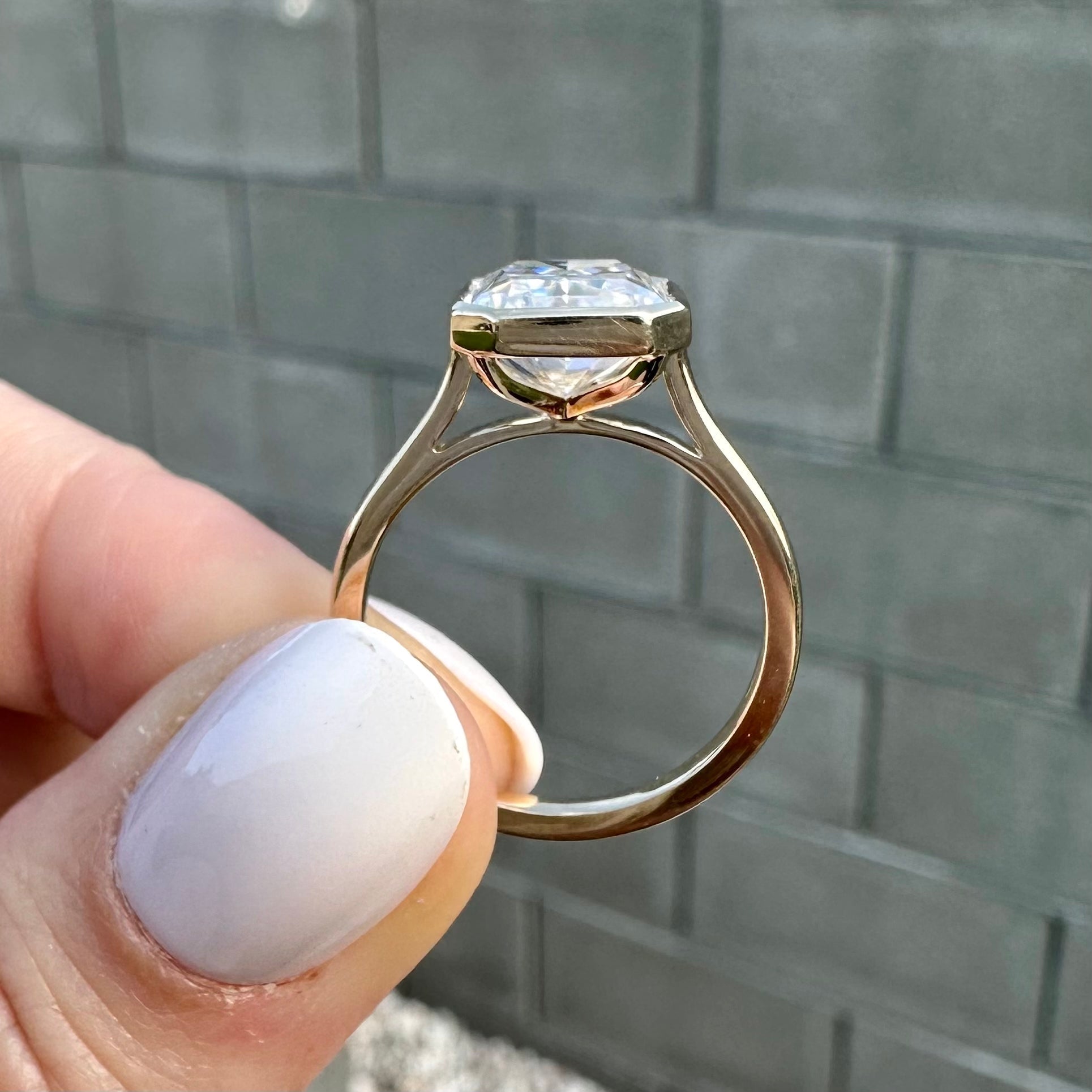 4.80 Carats Radiant Shape Moissanite Solitaire Bezel Engagement Ring
