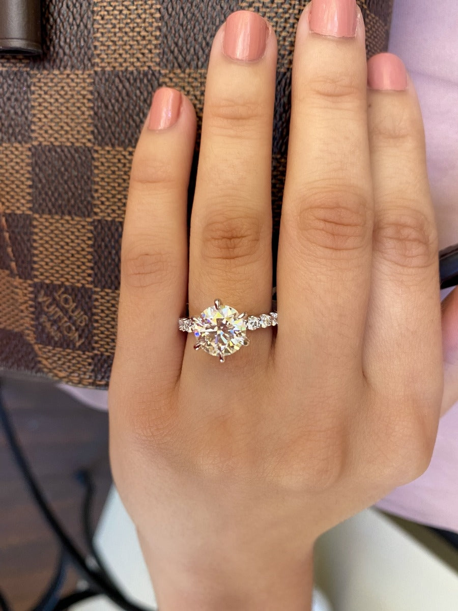 3.0 Carats Round Shape Moissanite Pave Engagement Ring