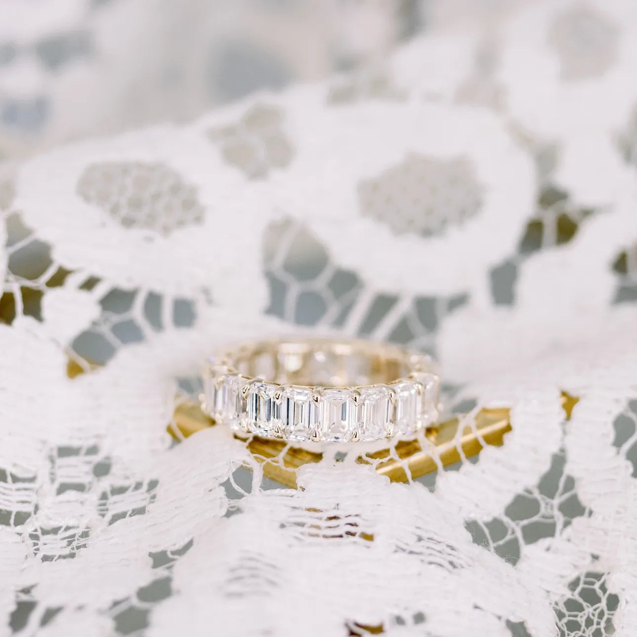 5.0 Carats Lab Grown Diamond Emerald Shape Full Eternity Wedding Band